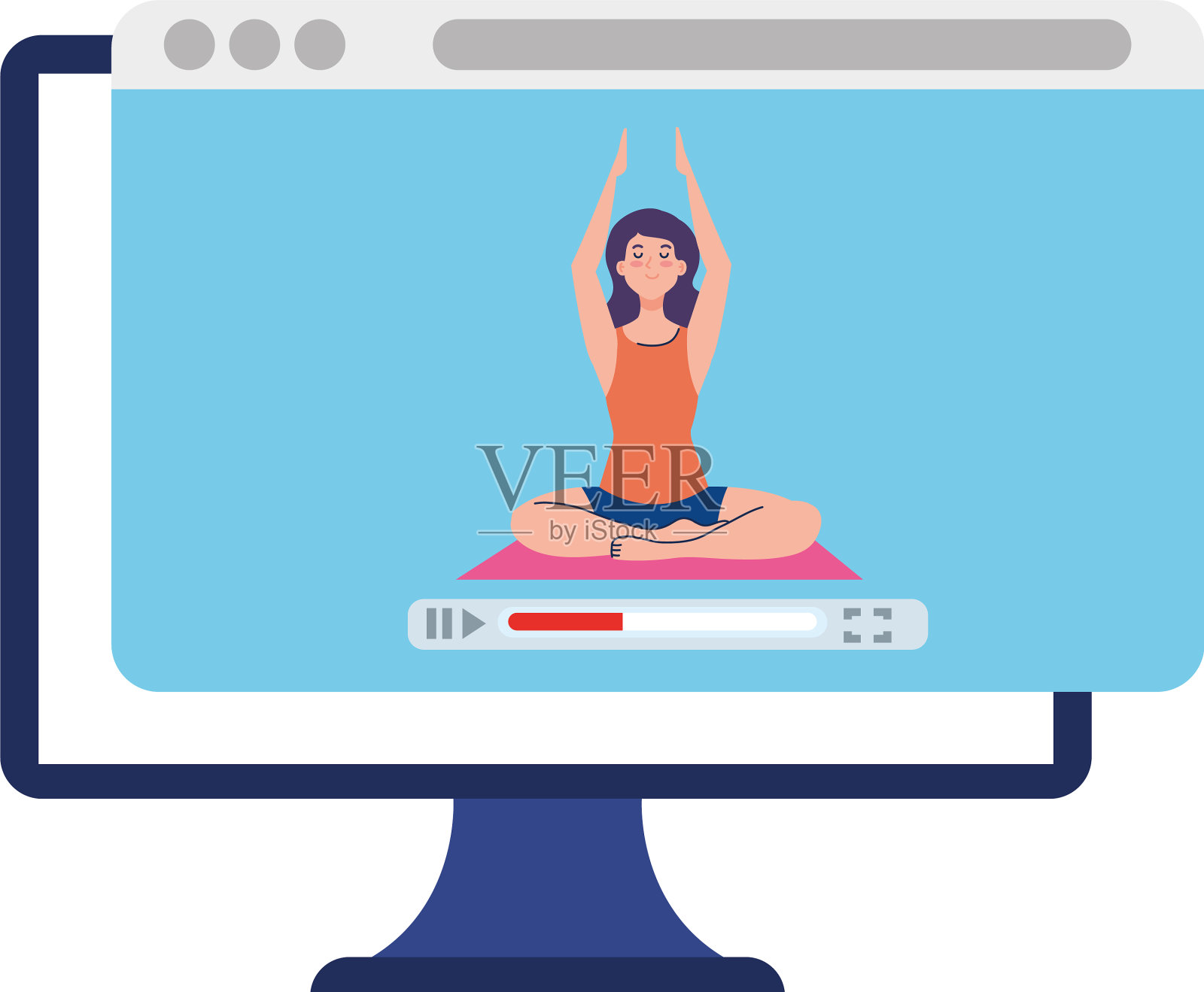 在线瑜伽概念女性练习瑜伽设计元素图片