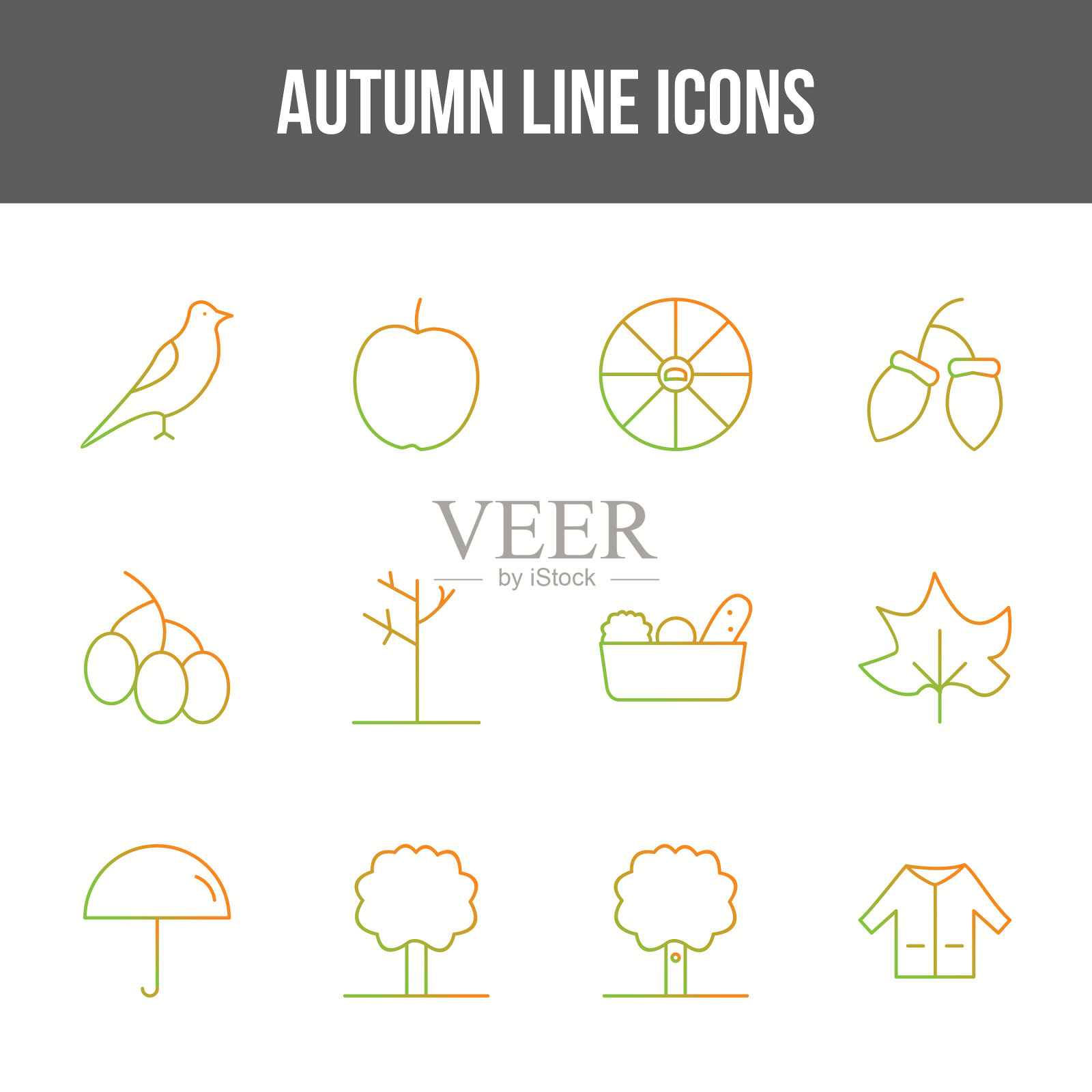 独特的秋季线条图标集图标素材