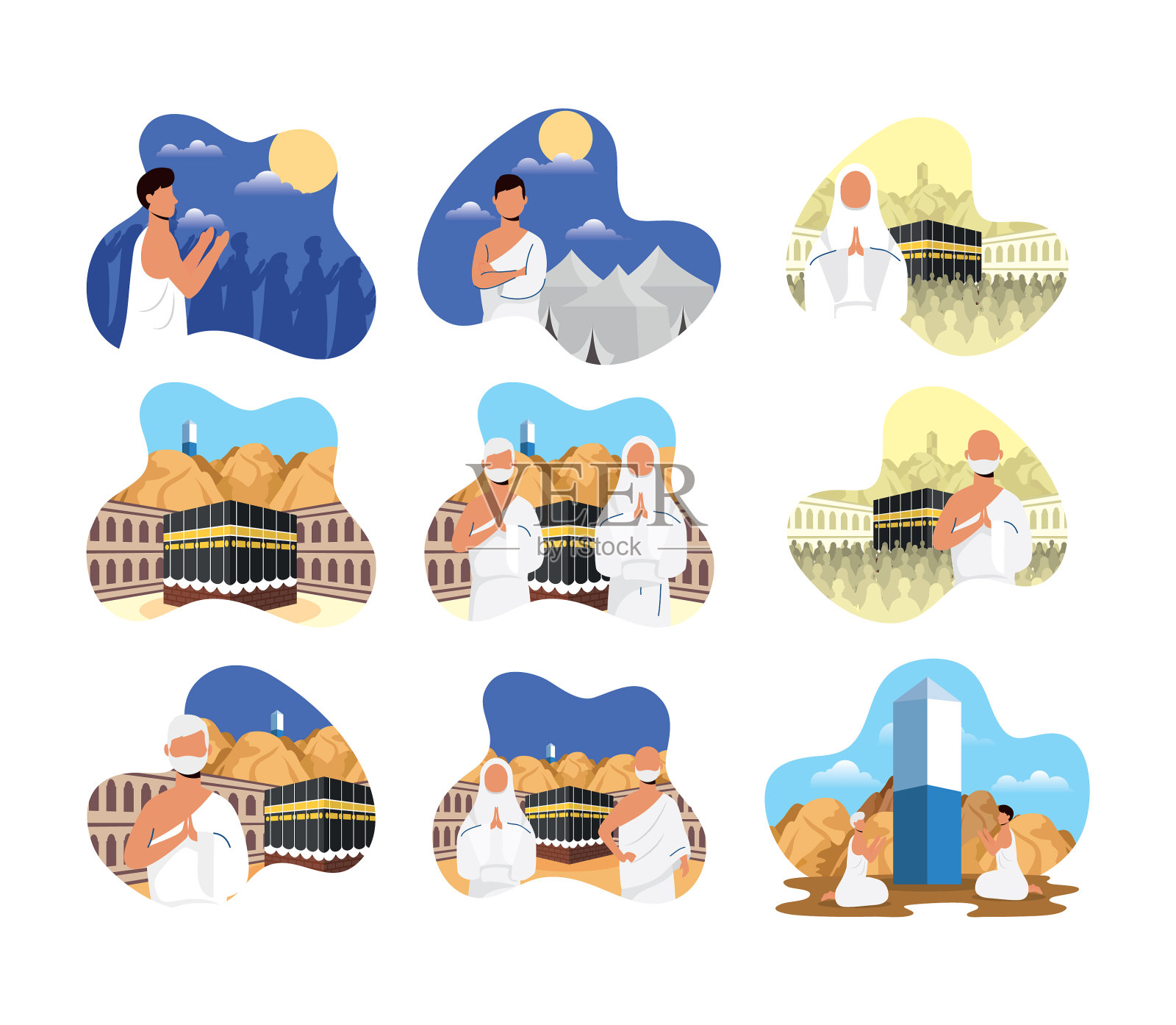 朝觐与人物和图标场景插画图片素材