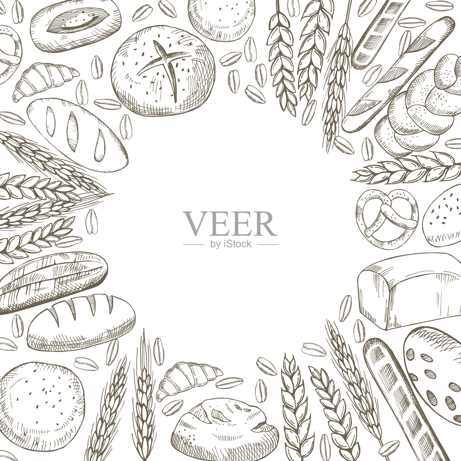 背景与手绘面包素描插画图片素材