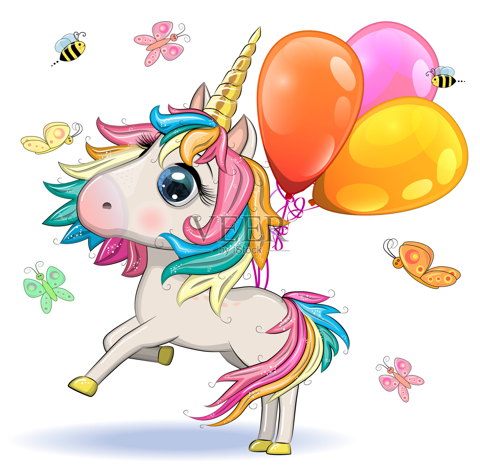 可爱神奇的独角兽印在t恤上很浪漫设计元素图片