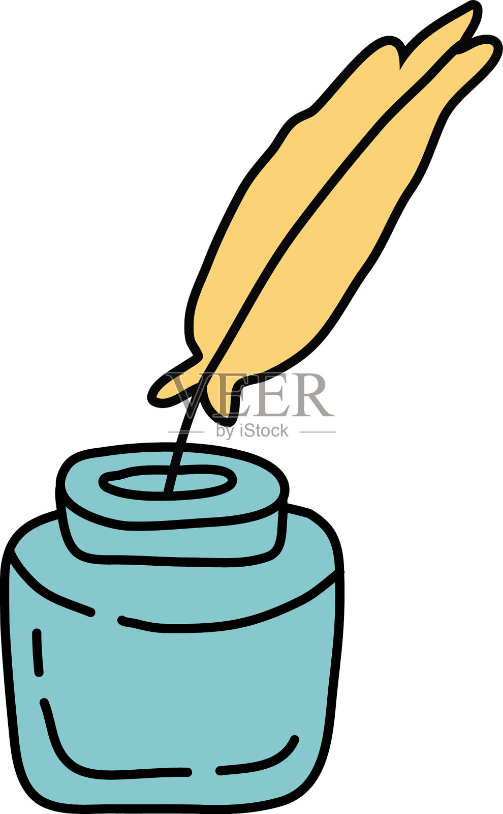 羽毛字体和墨水瓶线条风格设计元素图片