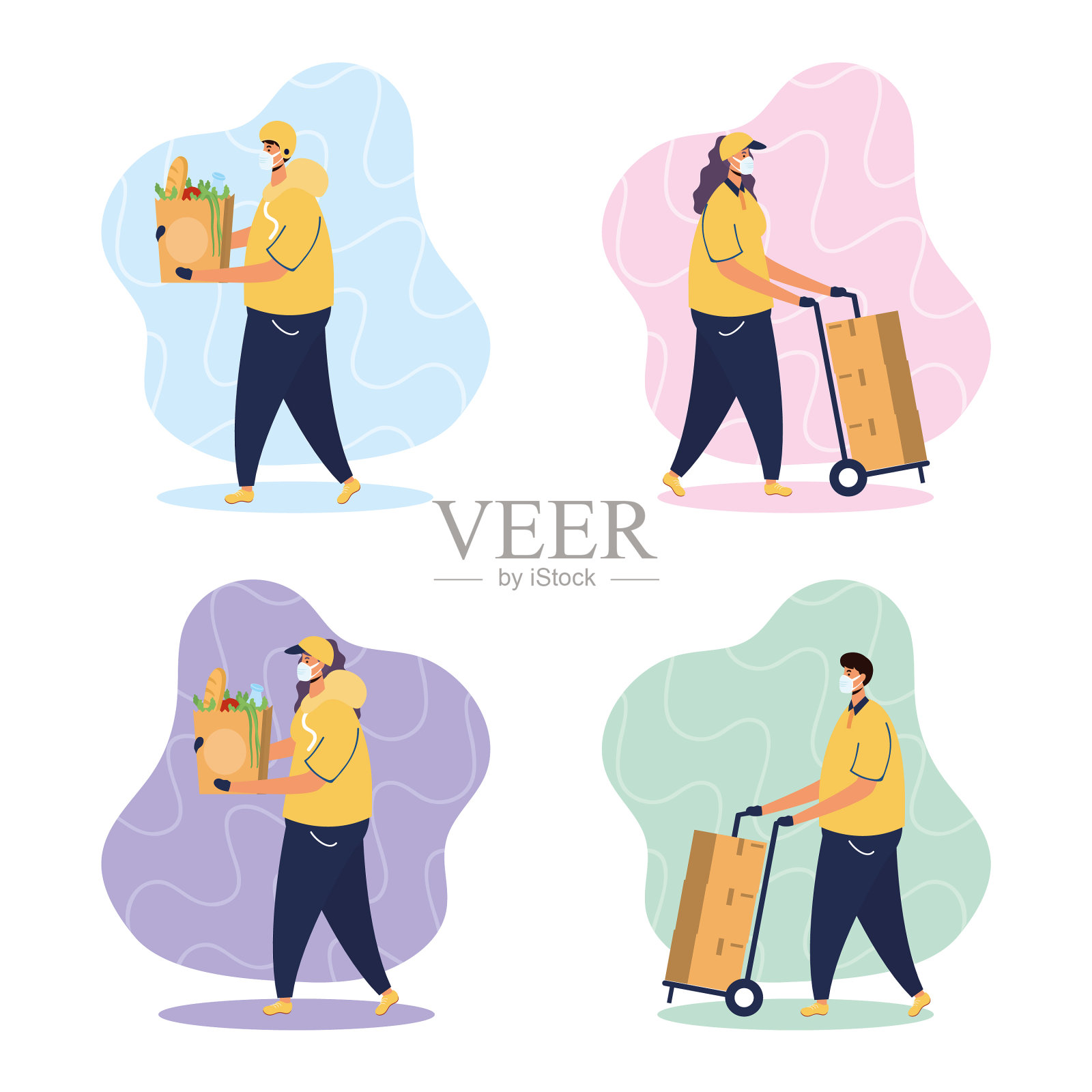 安全送餐人员与车辆服务插画图片素材