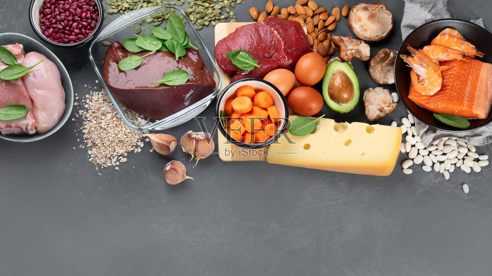 锌的健康来源。照片摄影图片