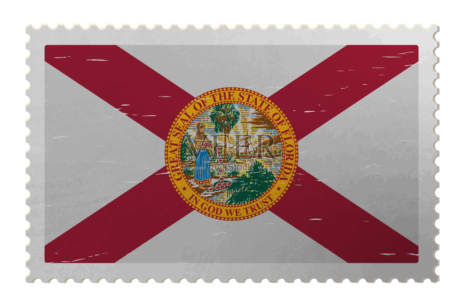 佛罗里达美国国旗在旧邮票,矢量