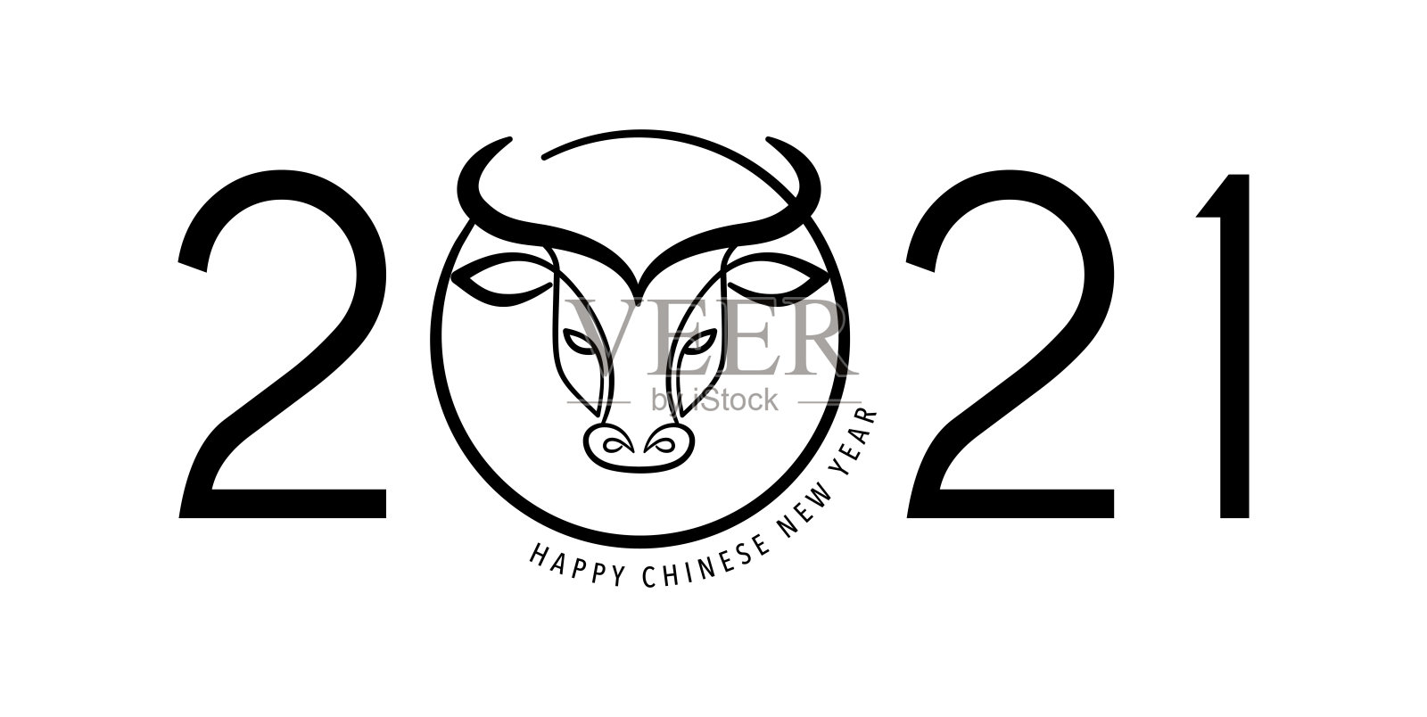 2021年中国农历牛年，红牛，是中国十二生肖的象征。矢量背景与传统的东方装饰插画图片素材