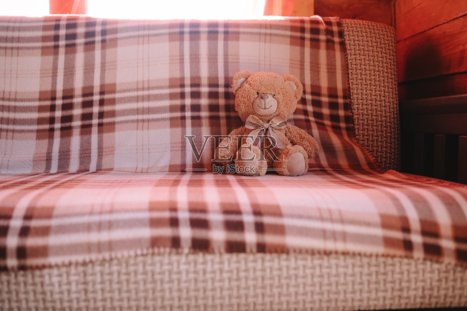 房间里沙发上的泰迪熊照片摄影图片