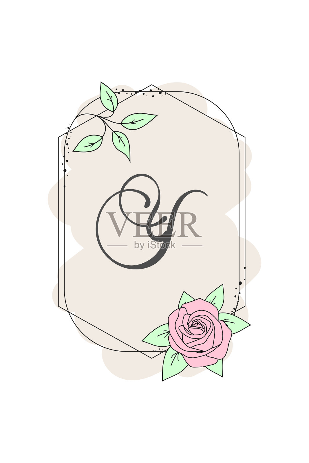 优雅的字母Y和玫瑰花。图形的字母表。植物的字母字体标志或图标。印刷元素设计的徽章，标签，问候或婚礼贺卡，装饰的想法。插画图片素材