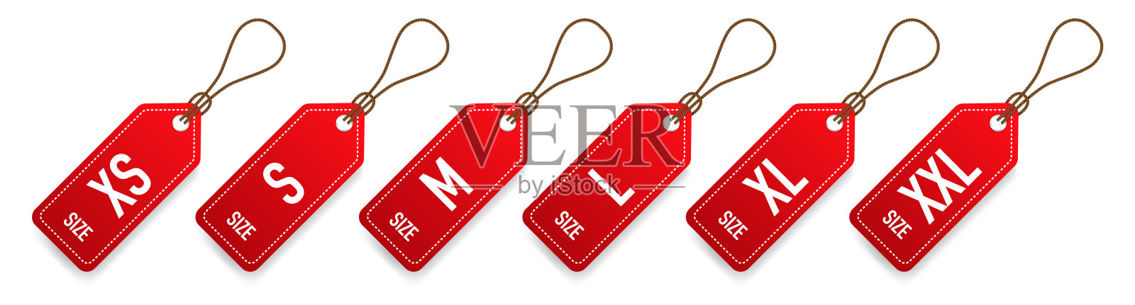 收集在白色背景上孤立的服装尺寸标签。矢量插图。设计元素图片