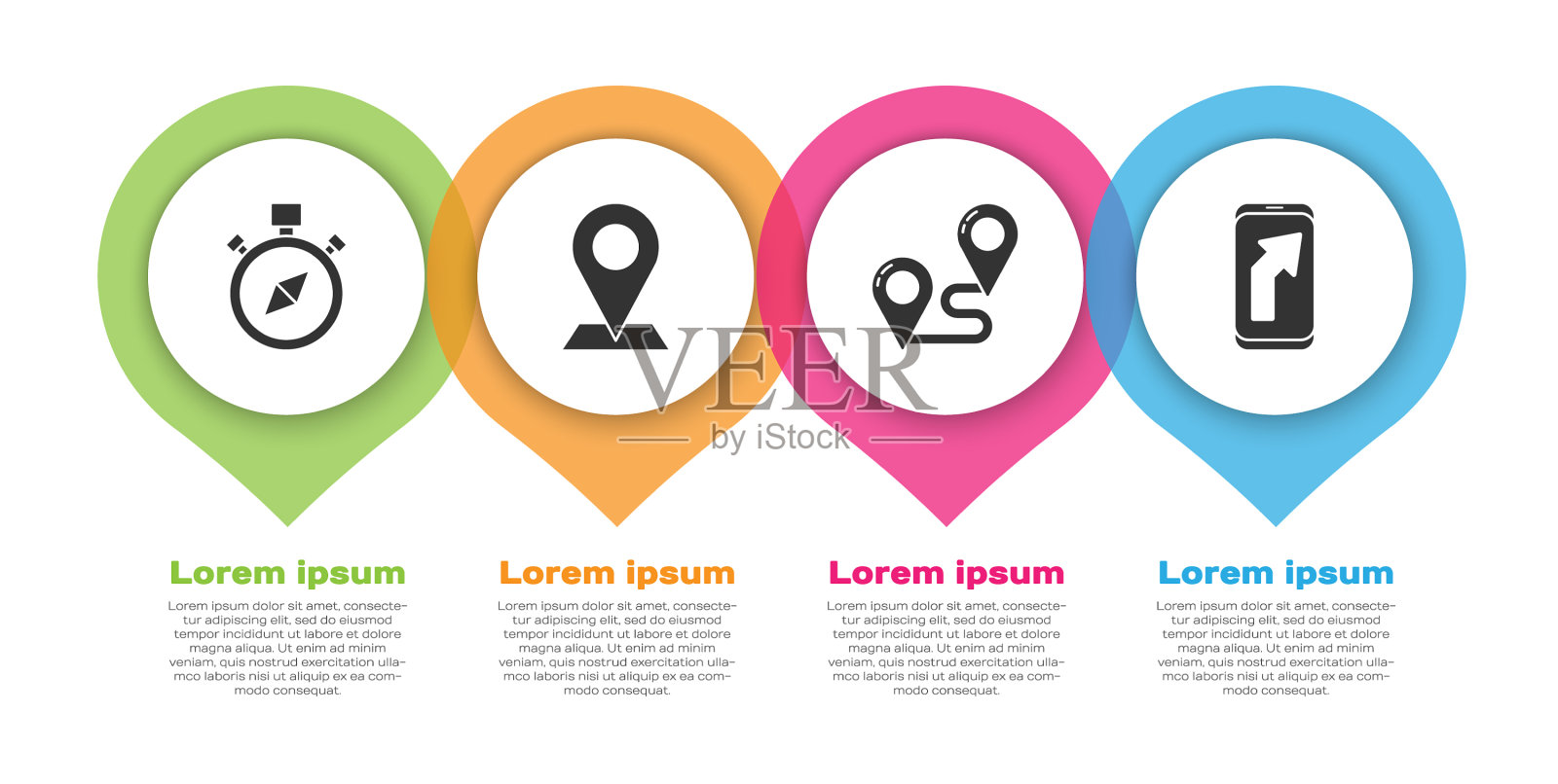 设置指南针位置，路线位置和城市地图图标素材