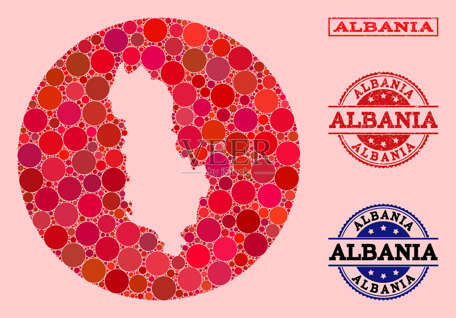 模板圆形地图阿尔巴尼亚马赛克和划痕插画图片素材