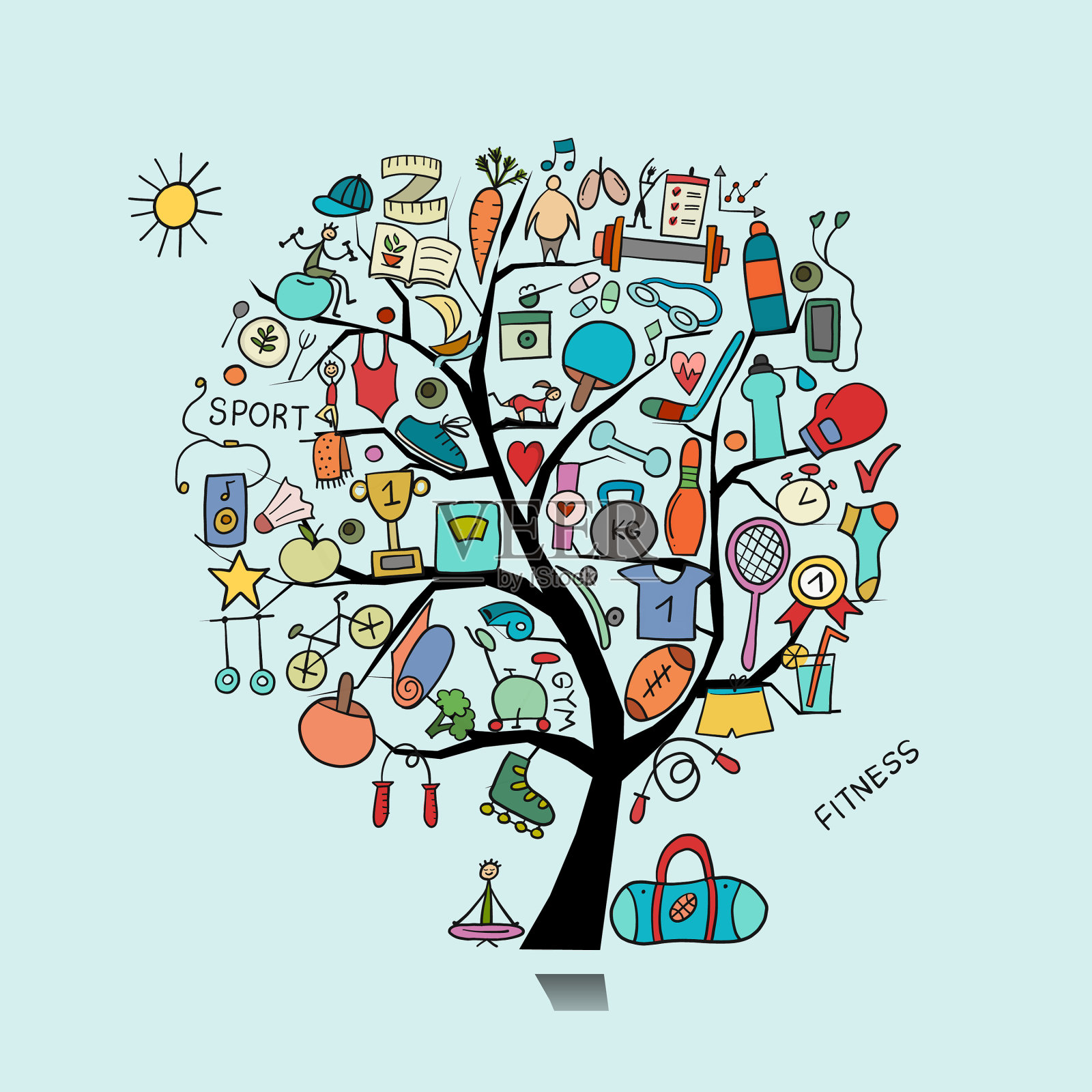 健康的生活方式概念树标志运动和插画图片素材