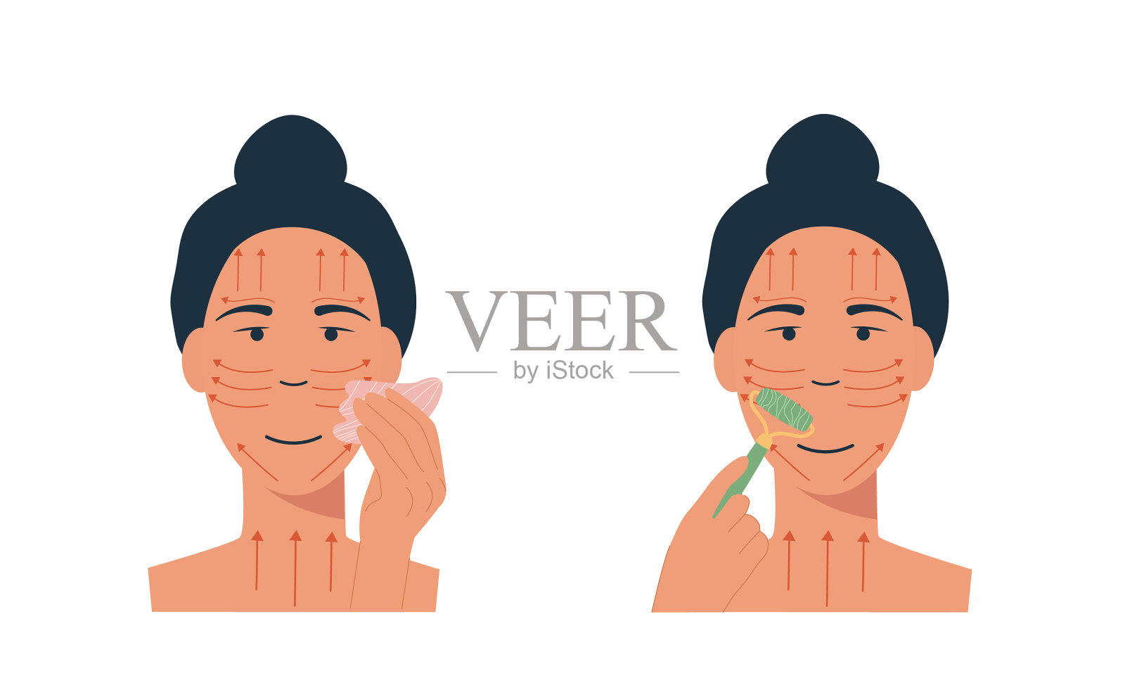 女人用玉面滚轮和刮痧石插画图片素材