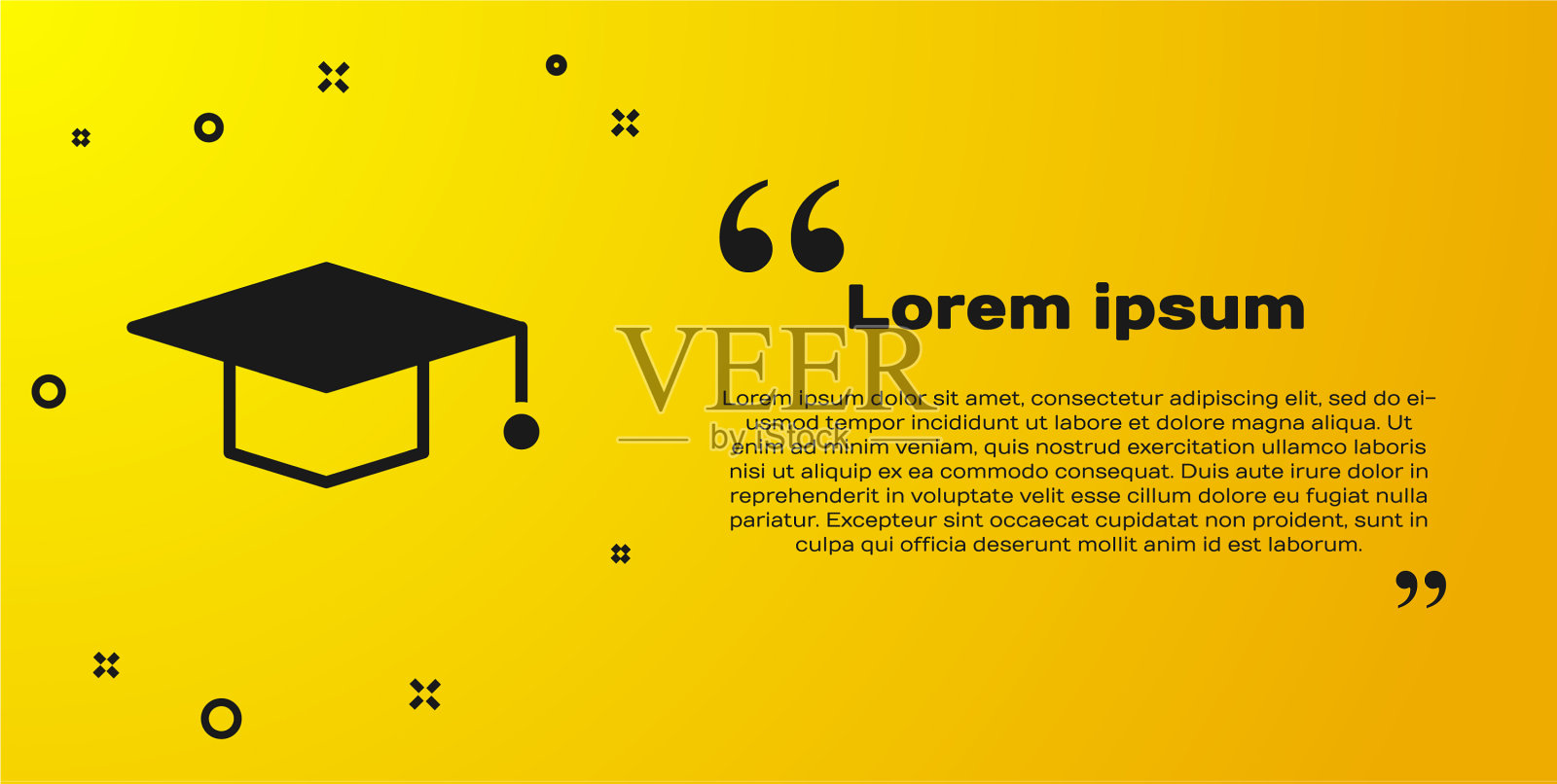 黑色毕业帽图标孤立在黄色上插画图片素材