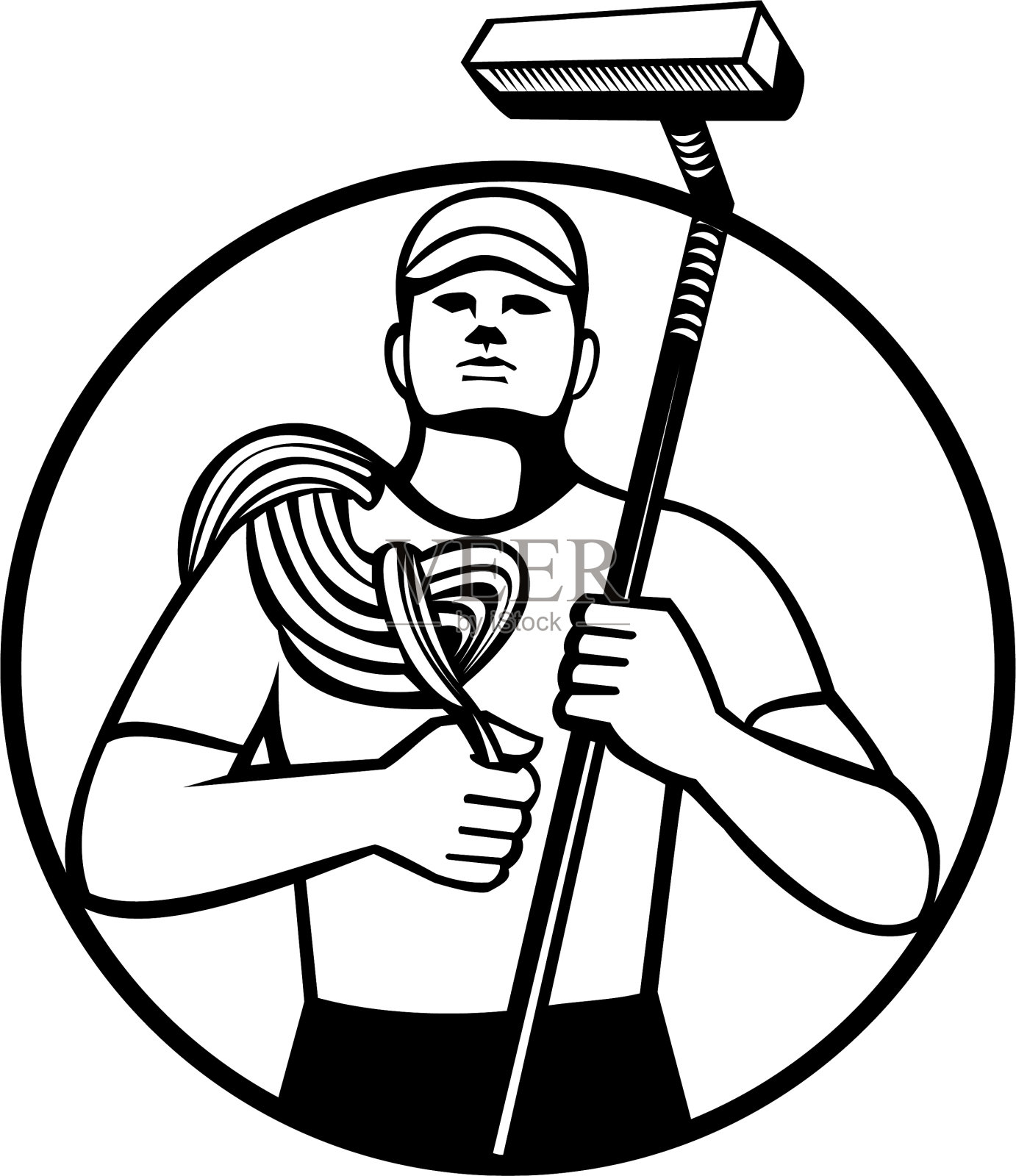 用绳子和橡皮擦擦高层窗户的清洁剂设计元素图片