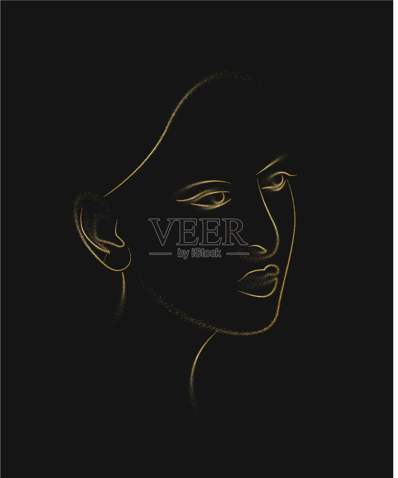 美丽的年轻女子面部线条艺术插画图片素材