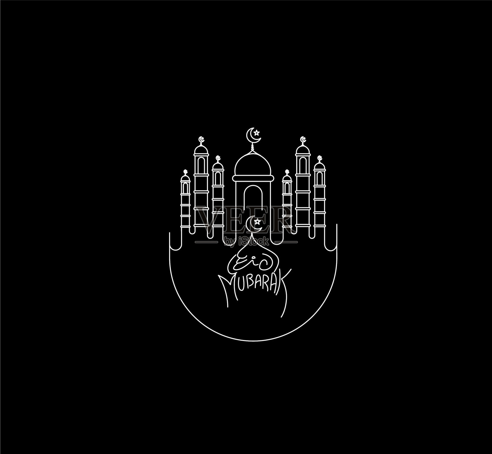 开斋节穆巴拉克庆祝-清真寺插画图片素材