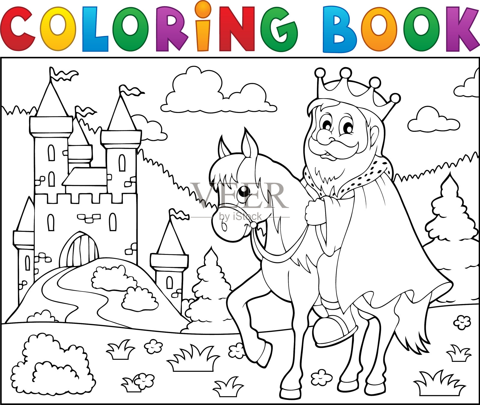 涂色书王上马主题2插画图片素材