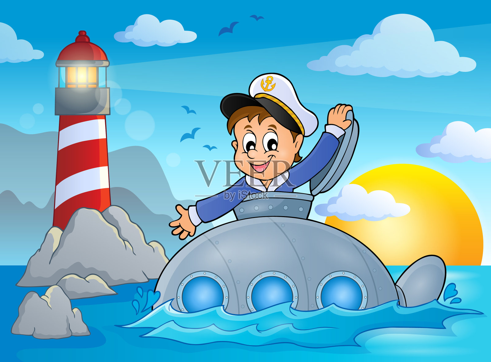潜艇与水手主题形象2插画图片素材