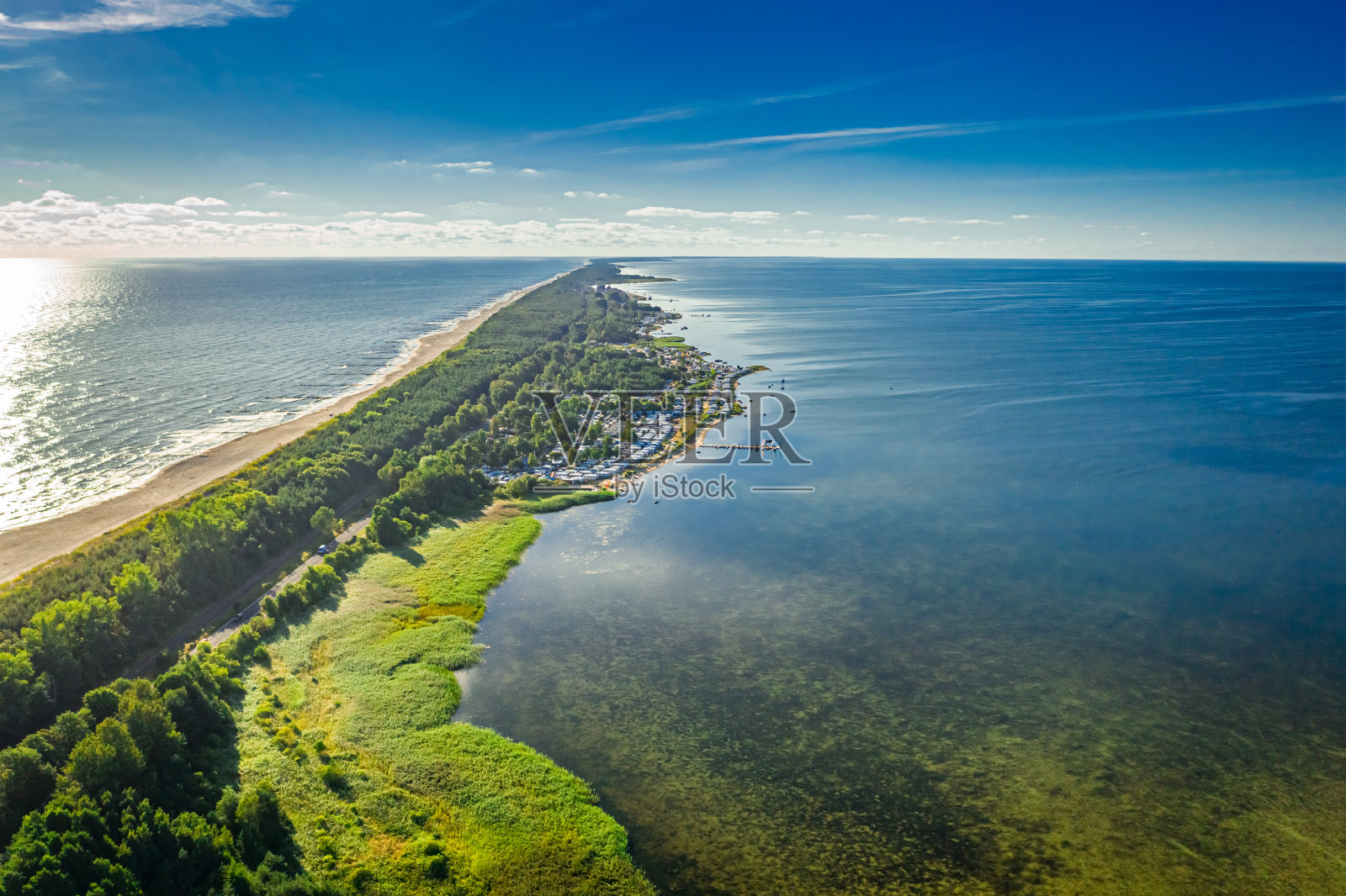波罗的海上的绿色半岛海尔，鸟瞰图照片摄影图片