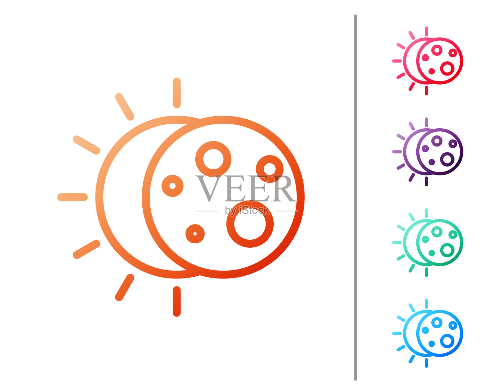 红色线日食太阳图标孤立在白色插画图片素材