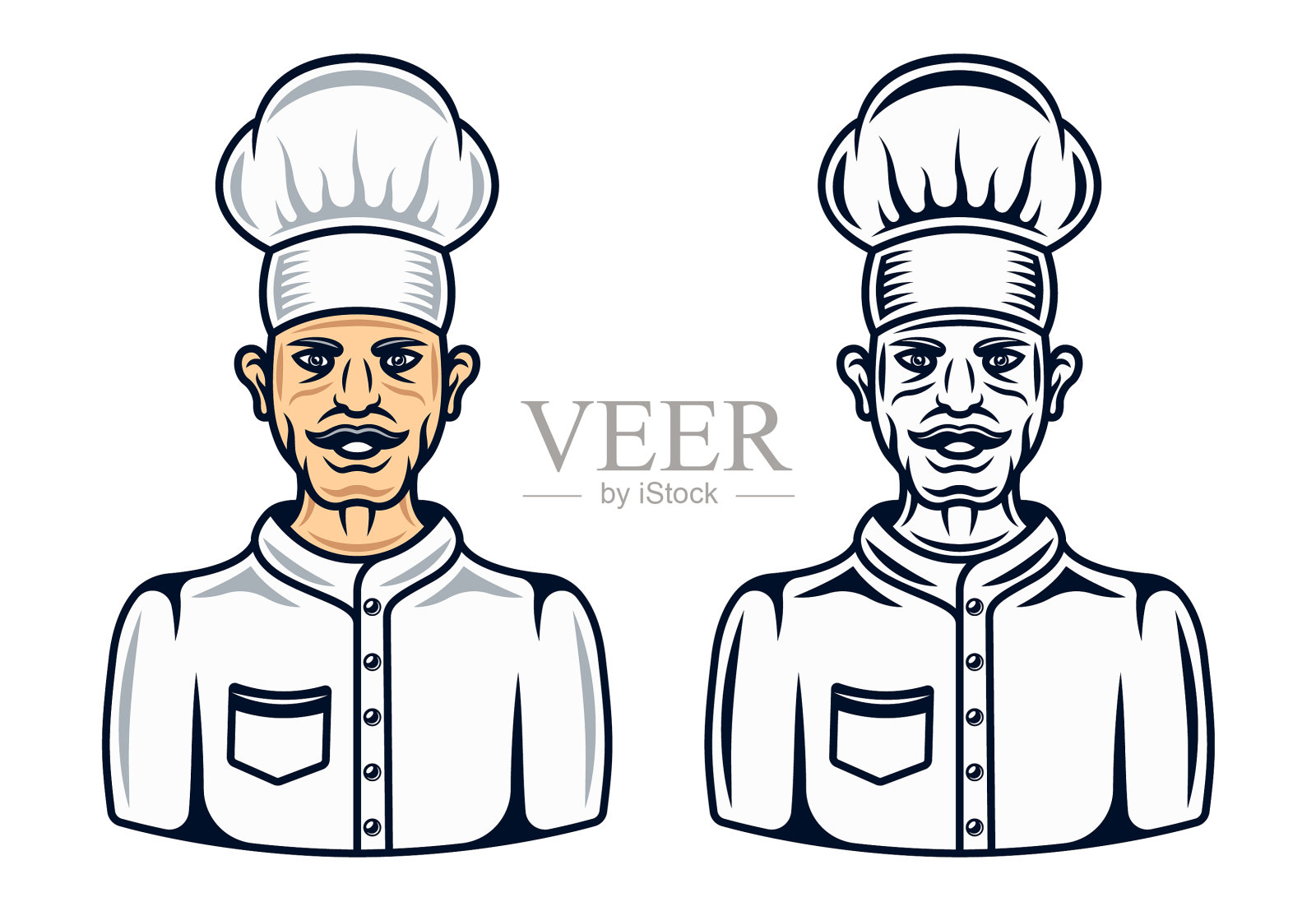 厨师角色分为黑色和卡通两种风格插画图片素材