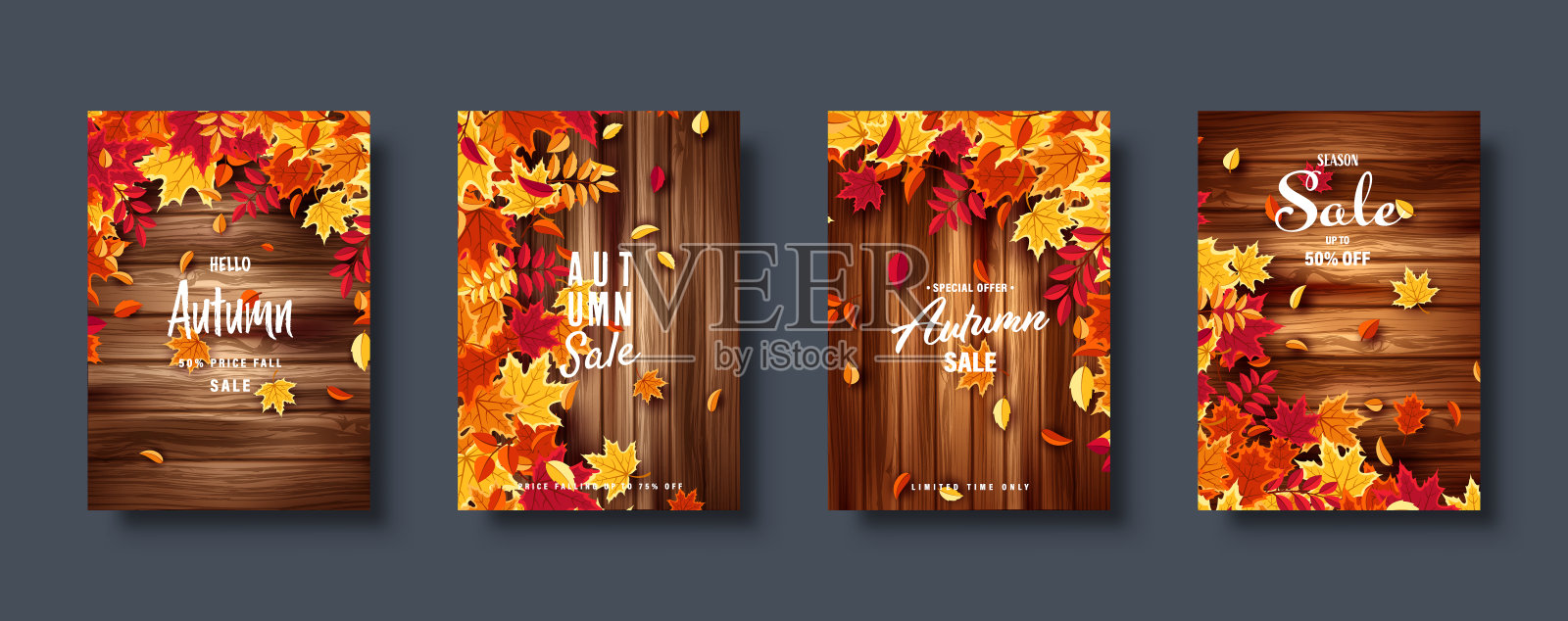 秋天的落叶。横幅。大自然的背景有红色、橙色、黄色的树叶。飞叶子。销售季节。矢量图插画图片素材