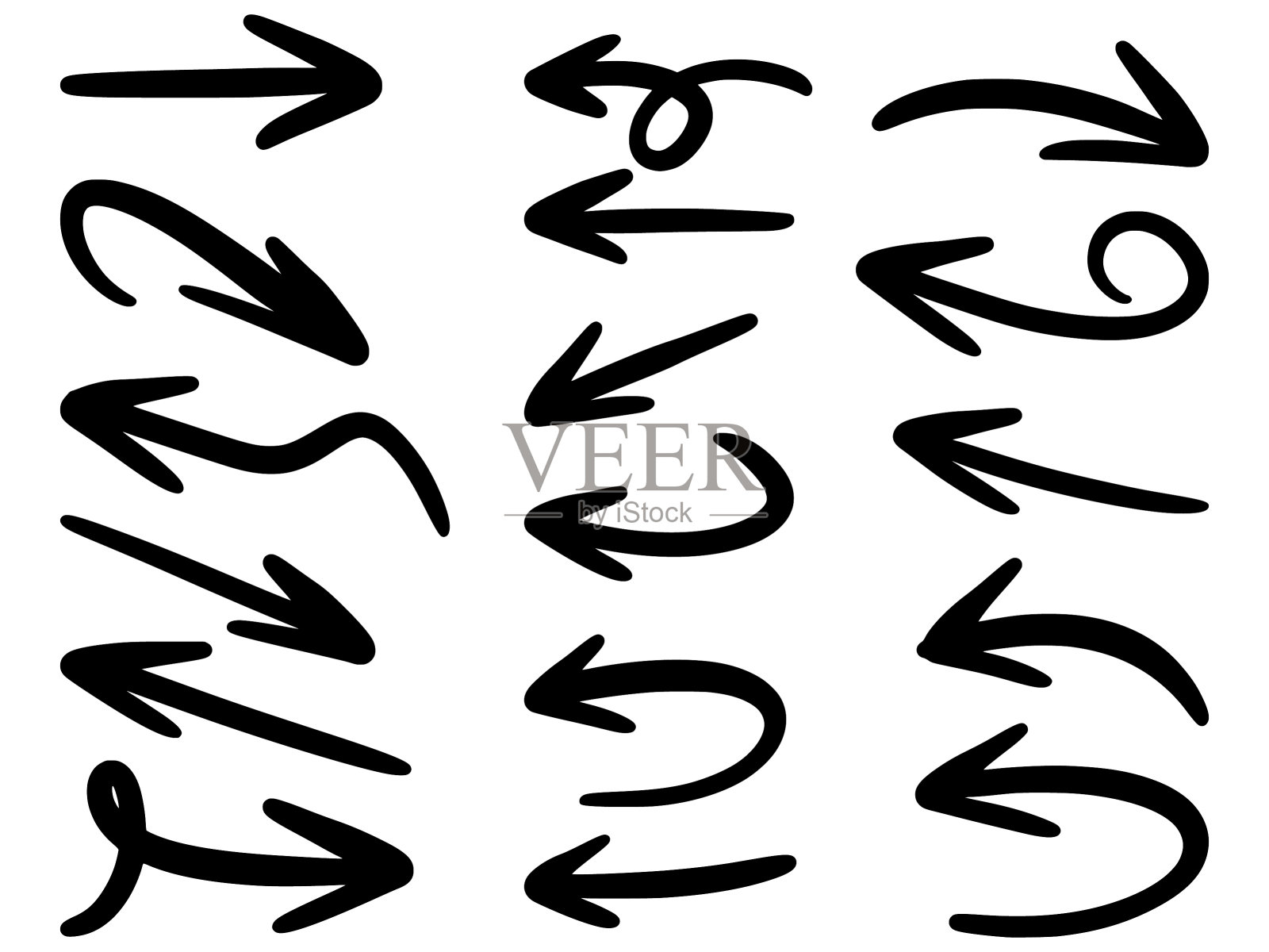 手动绘制的箭头图标设置为孤立的白色背景。涂鸦矢量插图。设计元素图片