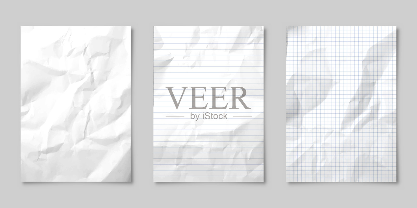 现实的空白衬里皱褶纸与阴影在A4格式隔离在灰色背景。笔记本或书页。设计模板或模型。矢量图设计元素图片