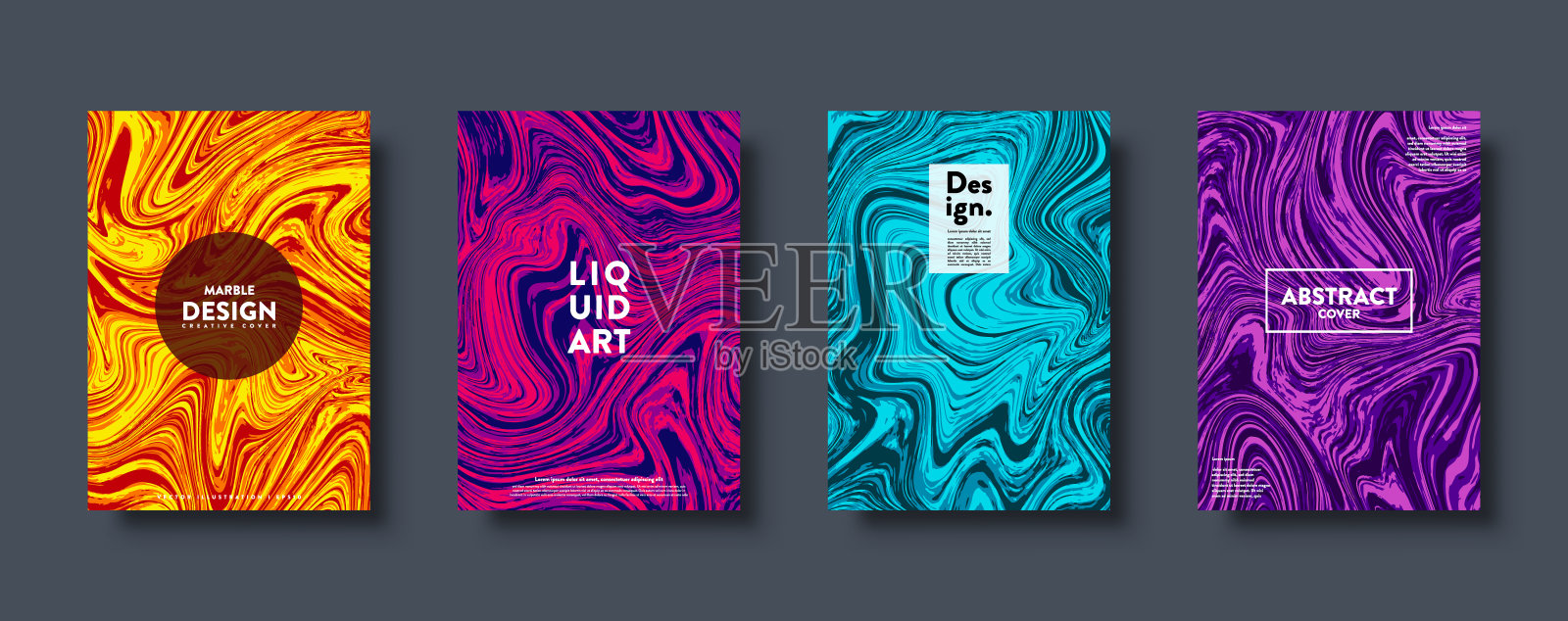 彩色抽象几何背景。液体动态排列梯度波。流体大理石纹理。现代覆盖集。Eps10向量设计模板素材