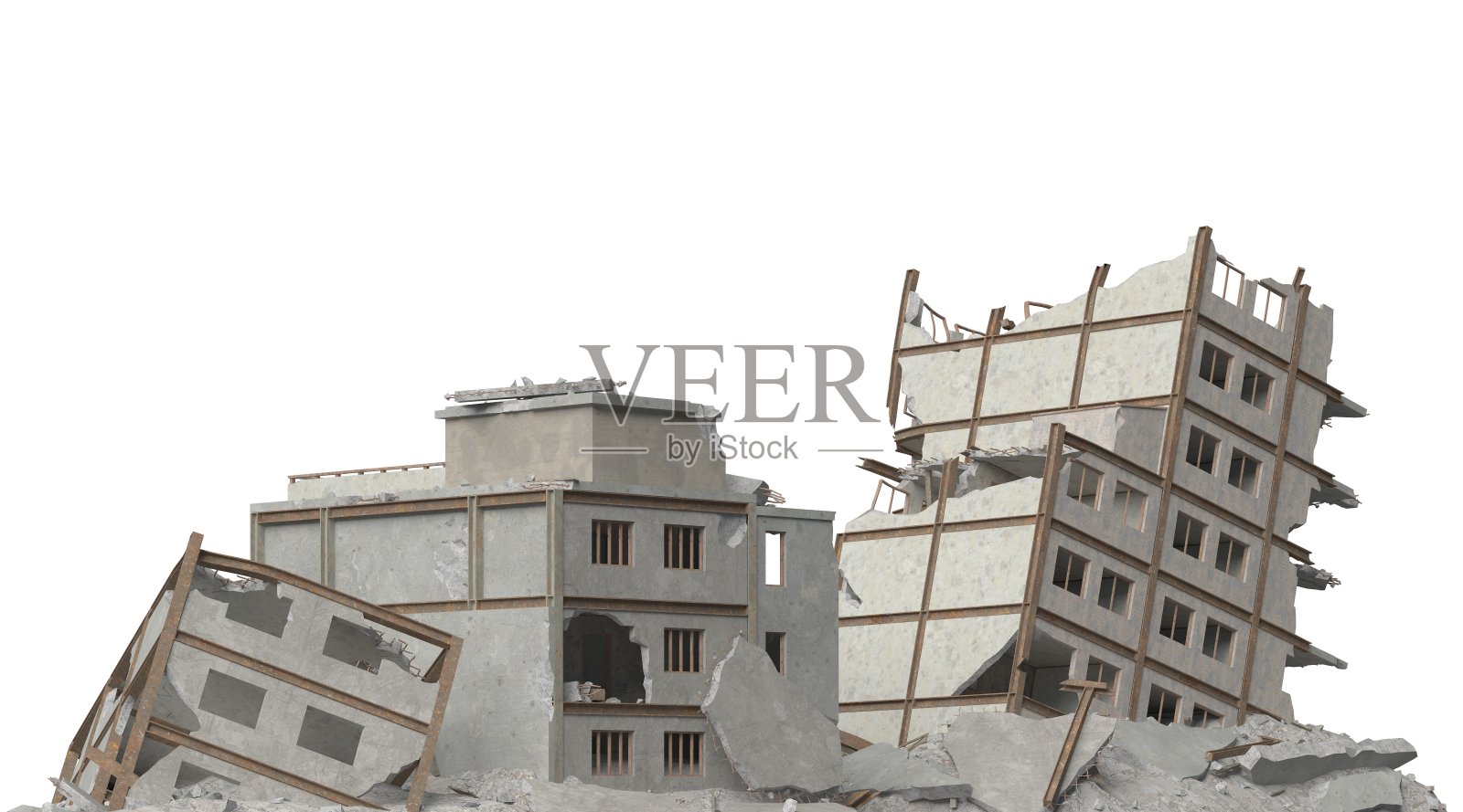 废弃的建筑孤立在白色3d插图照片摄影图片