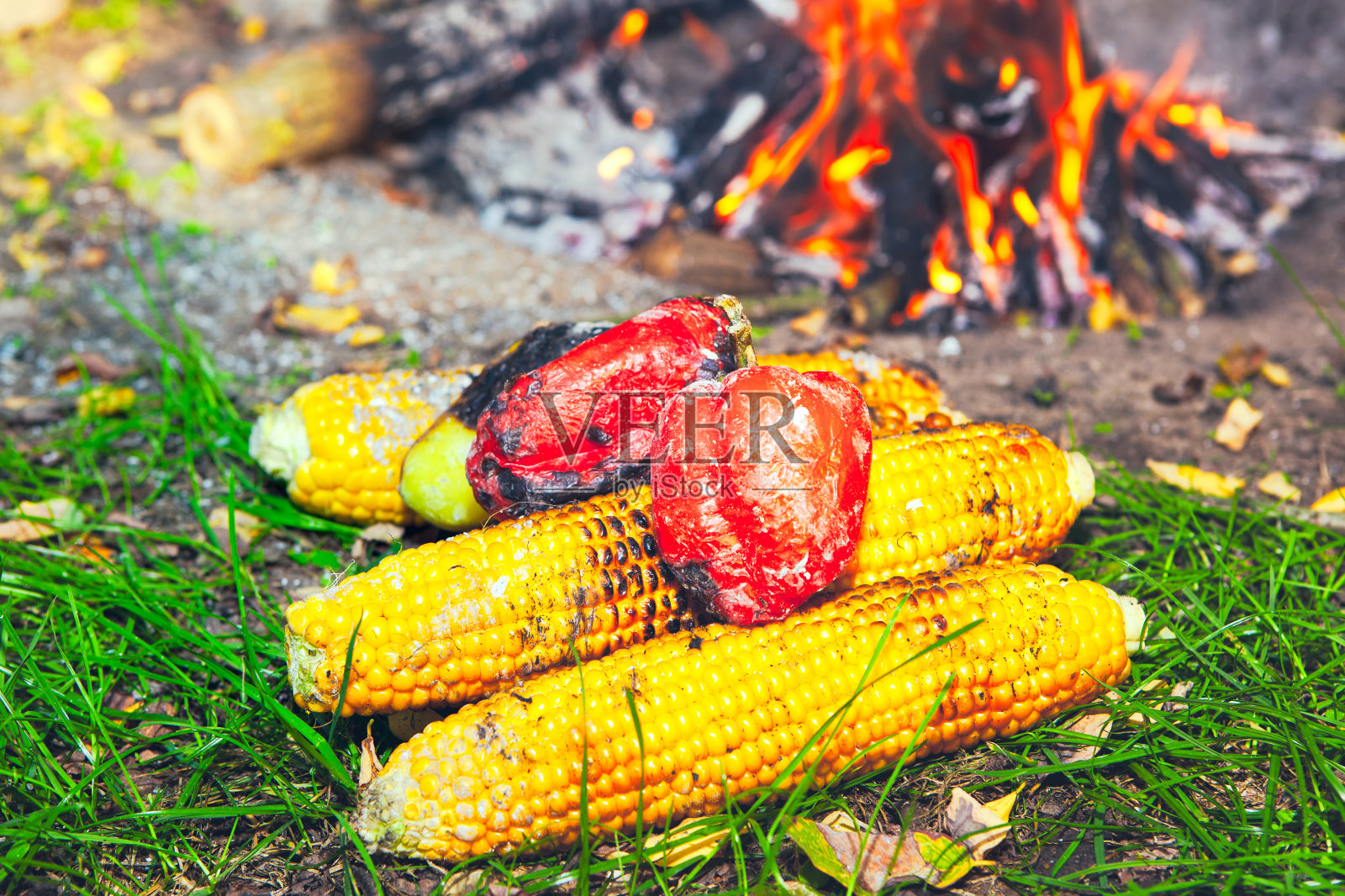 用玉米和辣椒野餐照片摄影图片