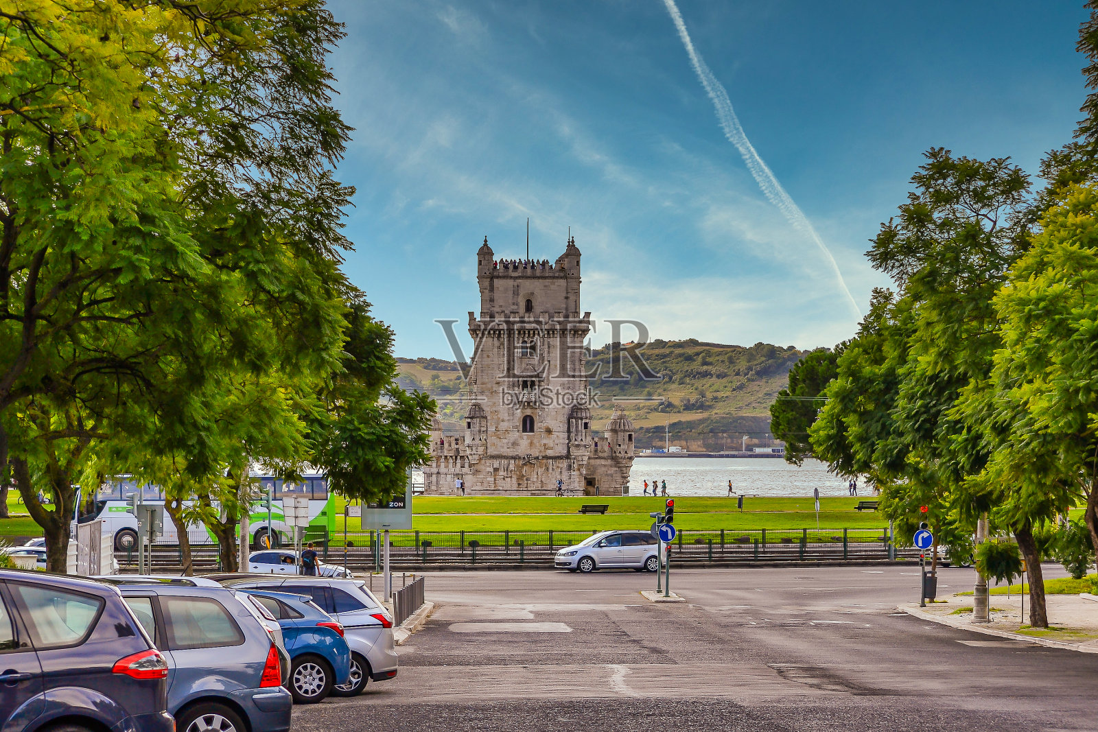 贝伦塔(Torre de Belem)位于葡萄牙里斯本的贝伦区。照片摄影图片