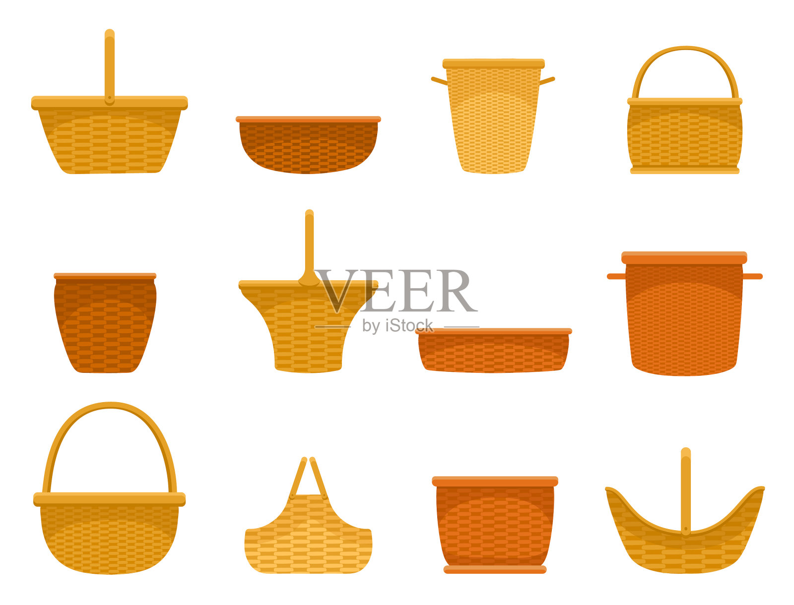 柳条篮子品种，平装容器插画图片素材