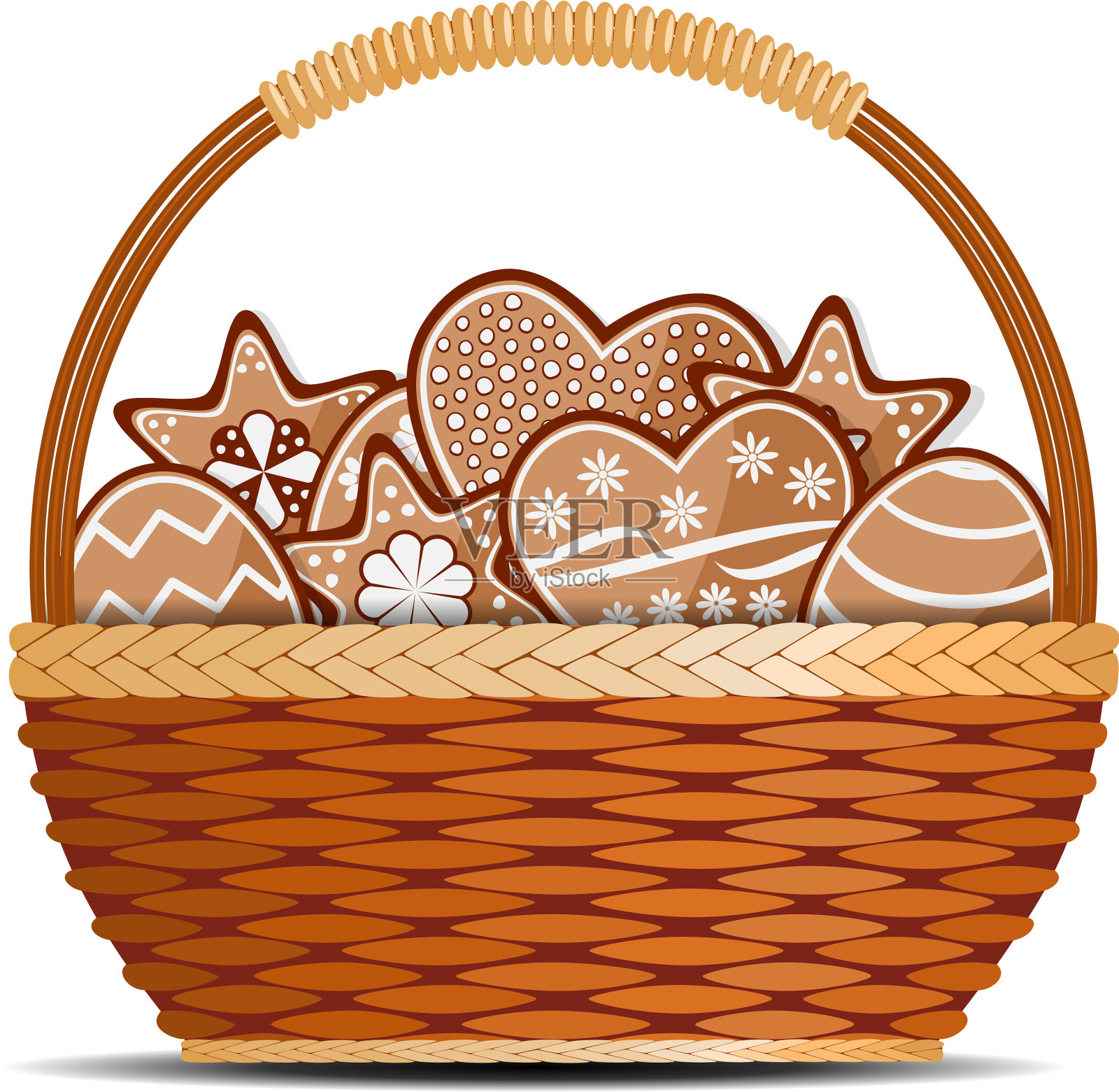 竹篮以姜饼为底色，成白色插画图片素材