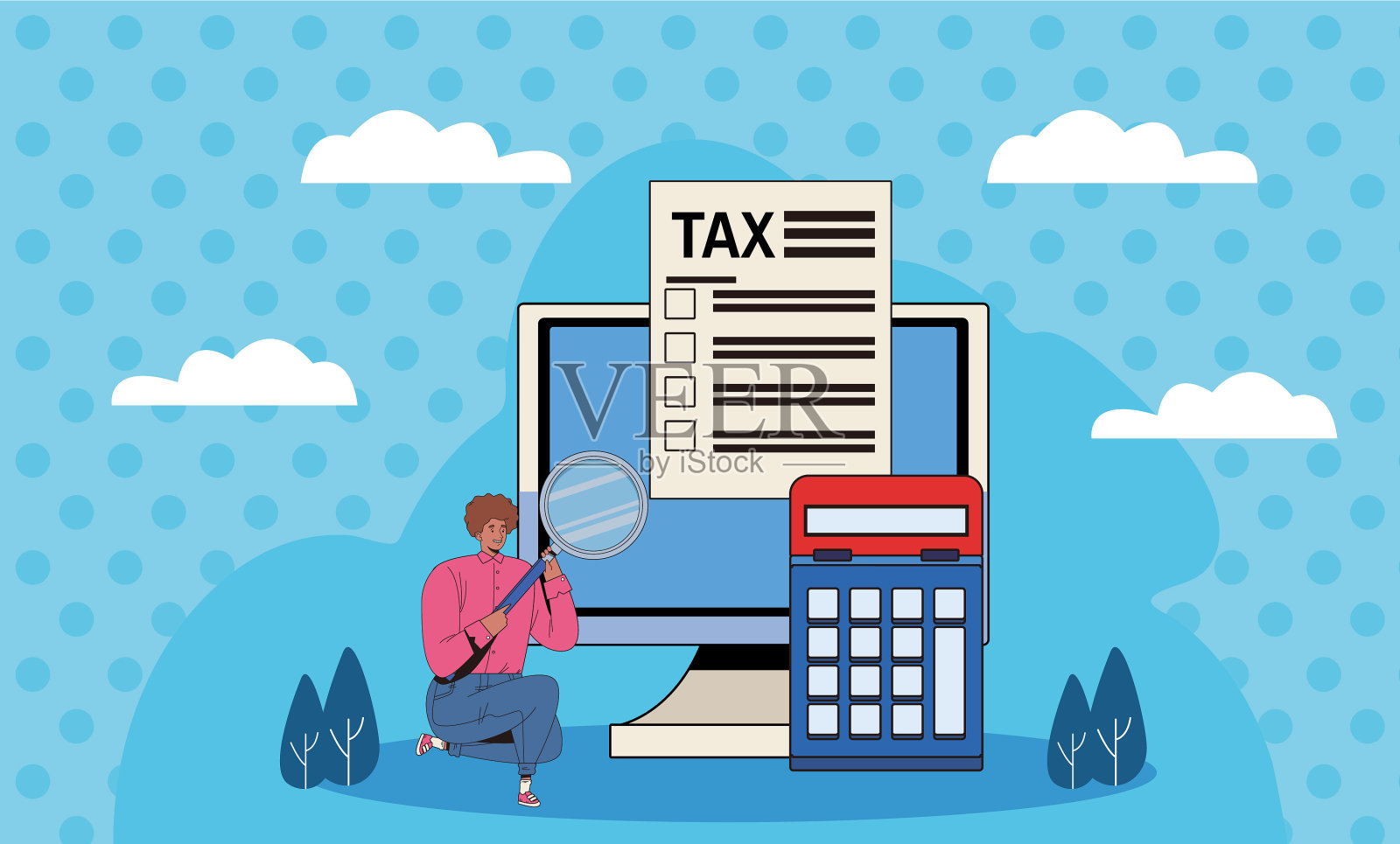 年轻人与纳税日支付插画图片素材