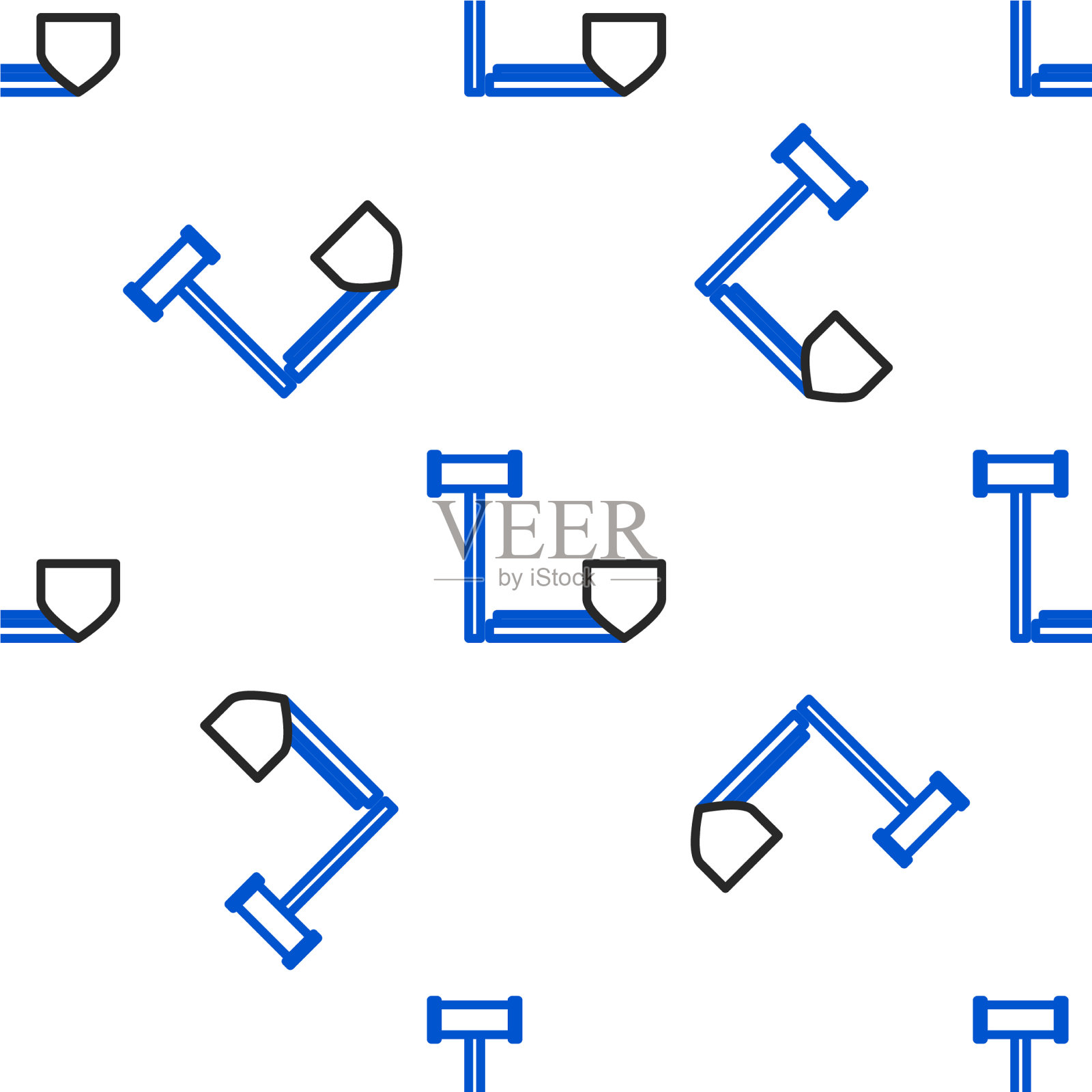 线法官木槌与盾牌图标隔离插画图片素材