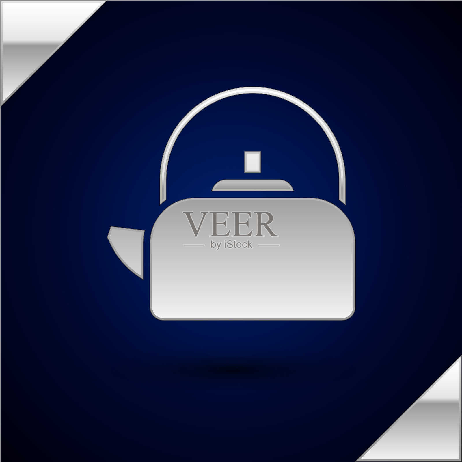 银壶与处理图标孤立在黑暗插画图片素材