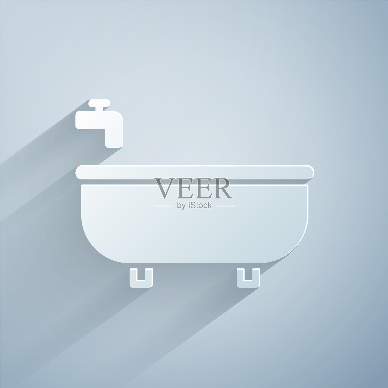 剪纸浴缸图标孤立在灰色背景插画图片素材