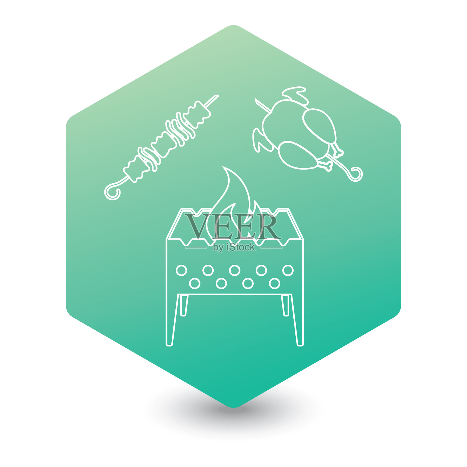 火盆烤肉和鸡肉插画图片素材