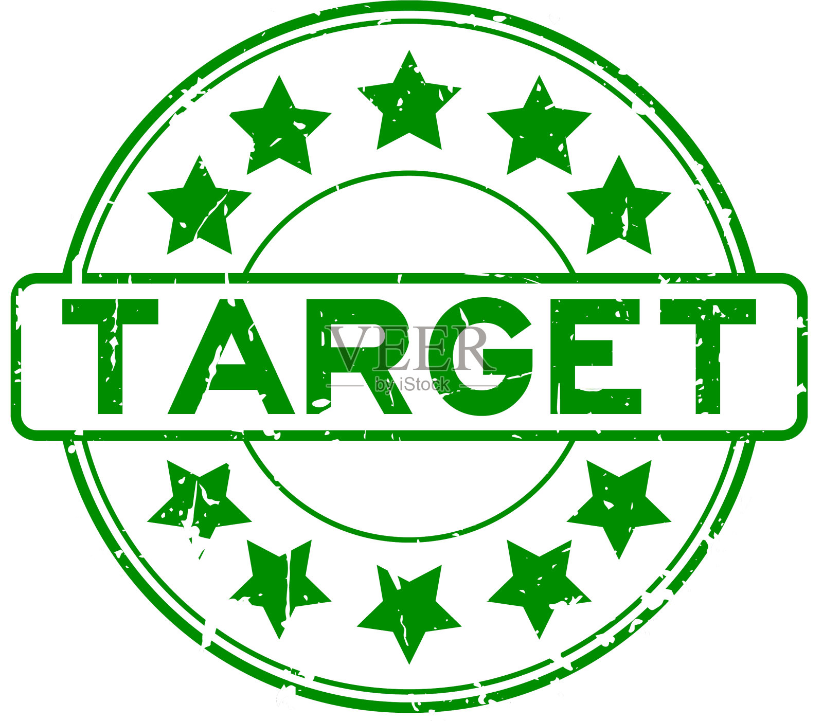 垃圾绿色目标与星图标圆形橡胶图标素材