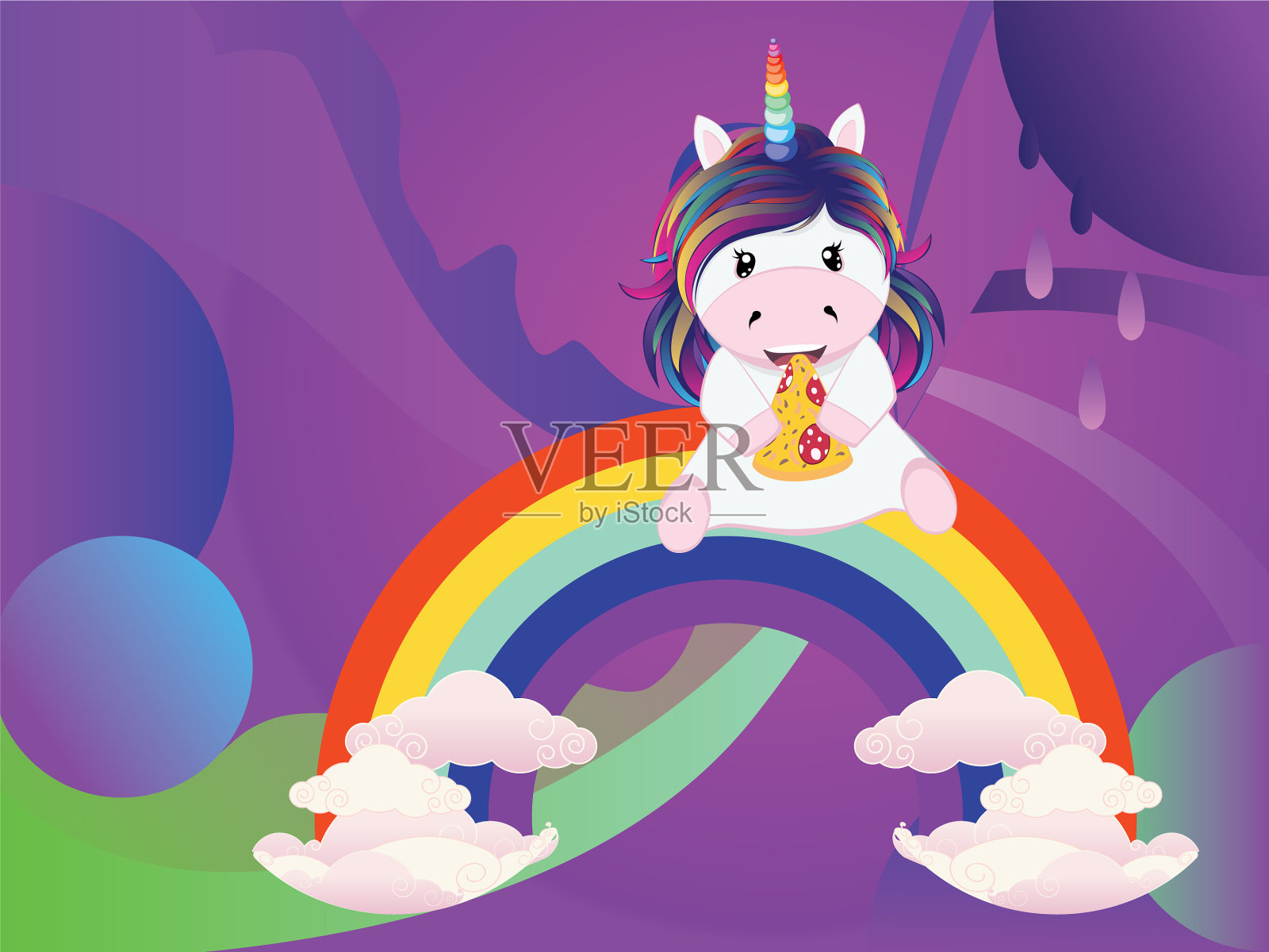 独角兽披萨插画图片素材
