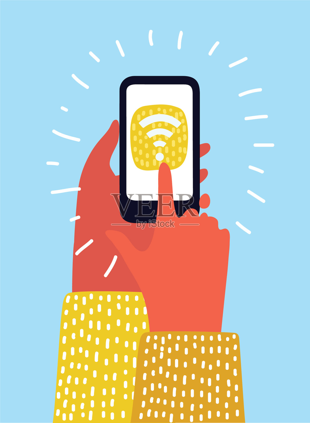 手持智能手机与wifi连接插画图片素材