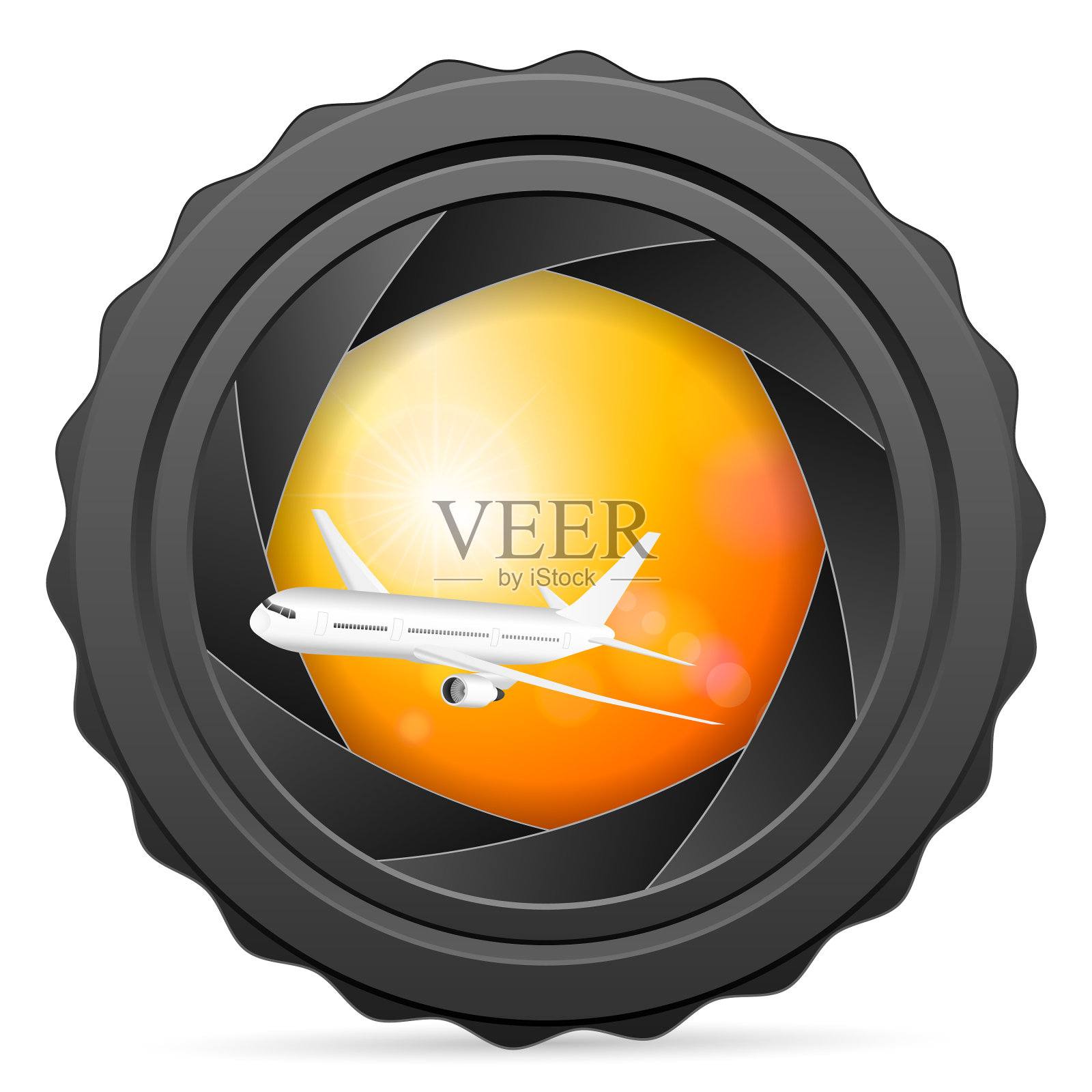 带飞机的相机快门插画图片素材