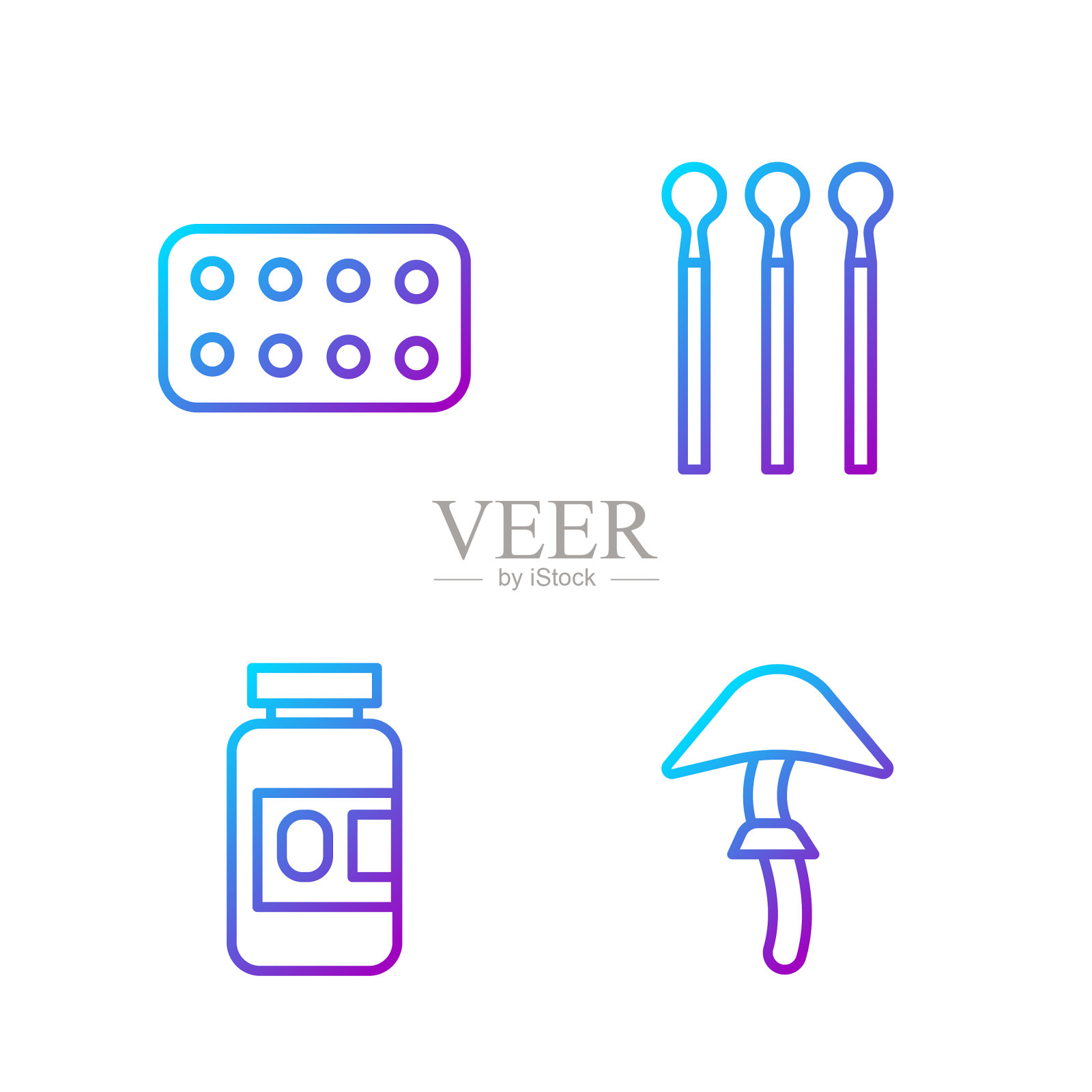 设丝菇素药瓶和香菇线图标素材