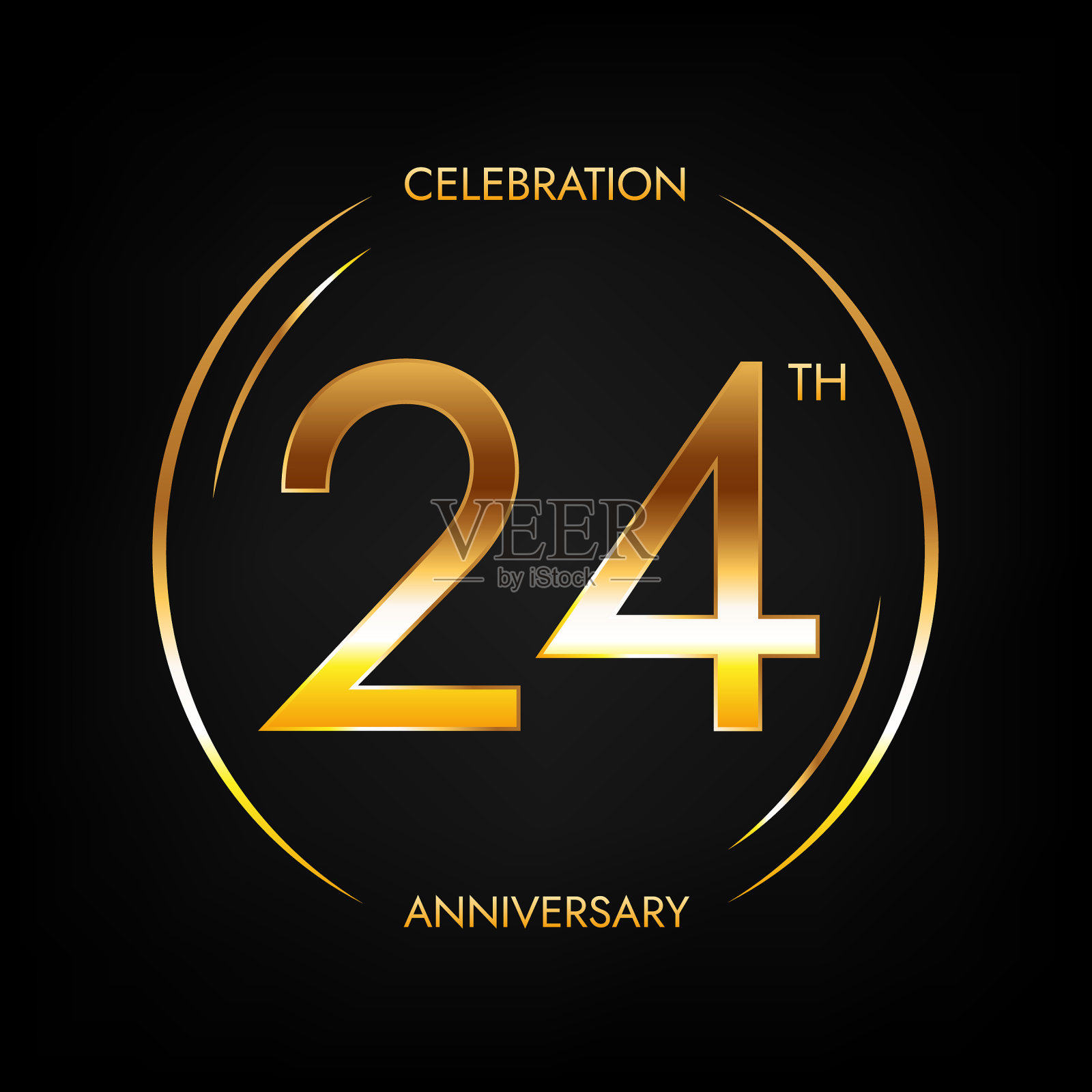 24日周年纪念日。金色和银色线条。插画图片素材