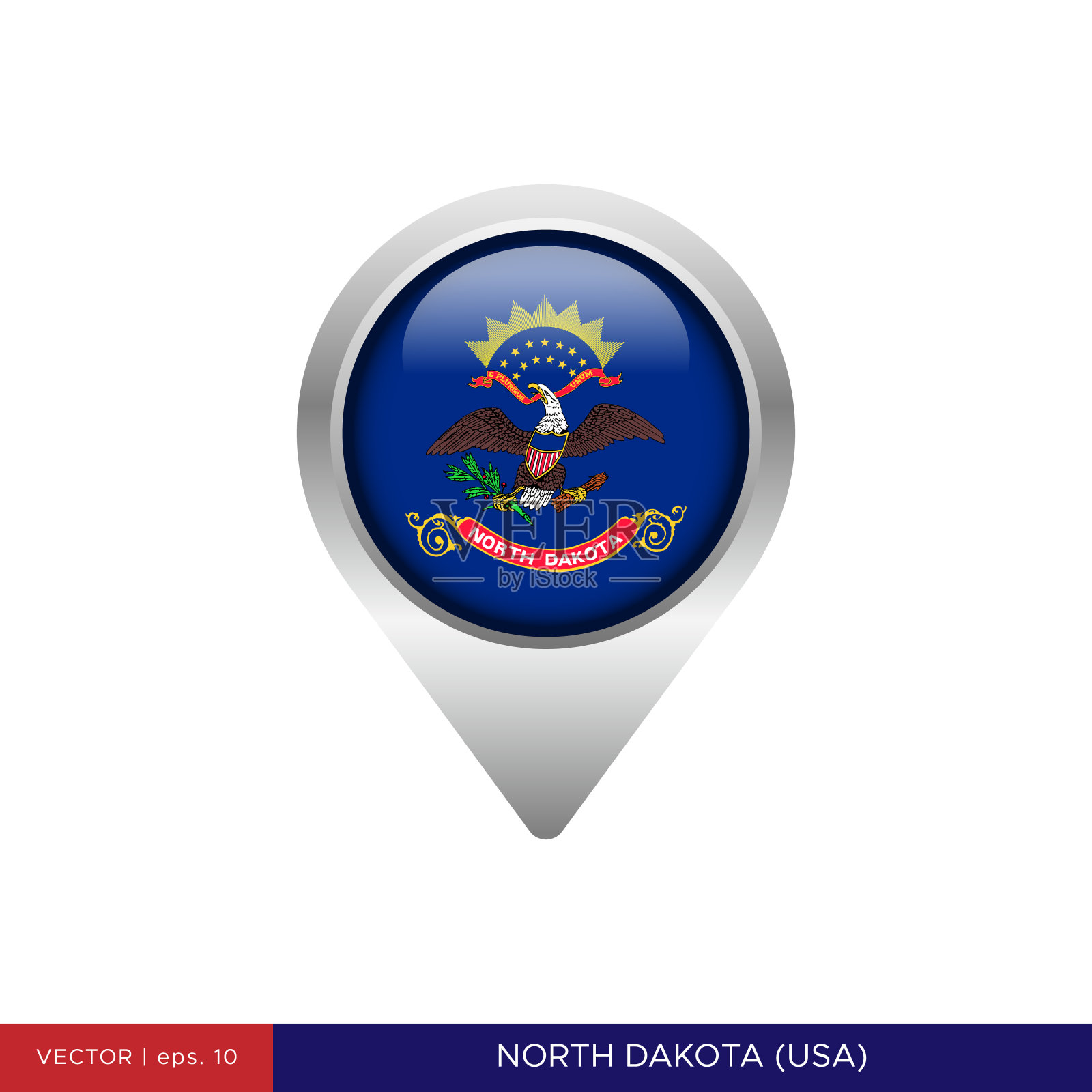 北达科他州-美国国旗地图针矢量股票插图设计模板插画图片素材