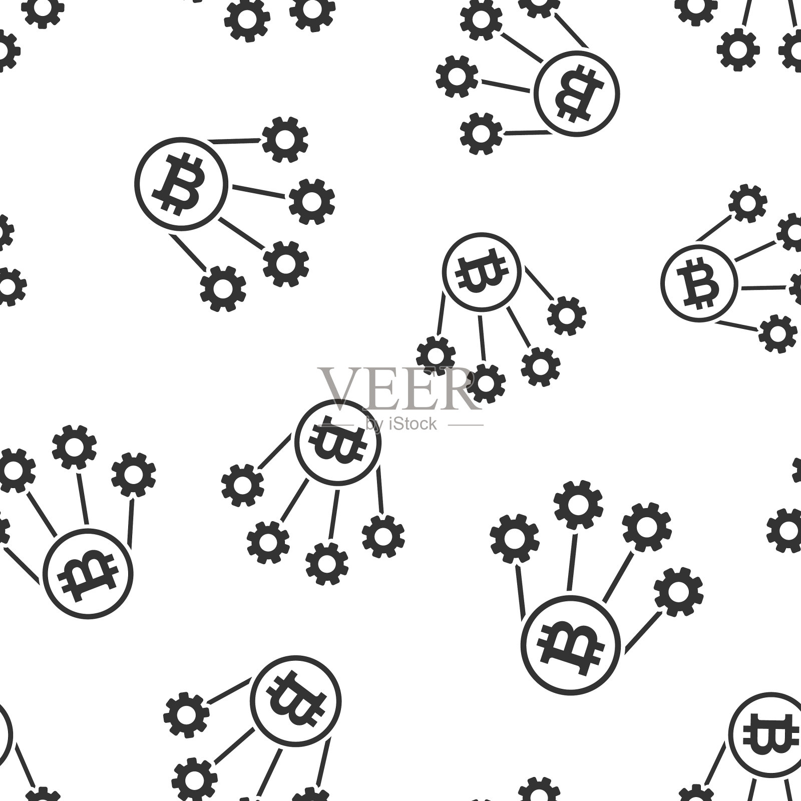 比特币图标在平面风格区块链上的白色插画图片素材