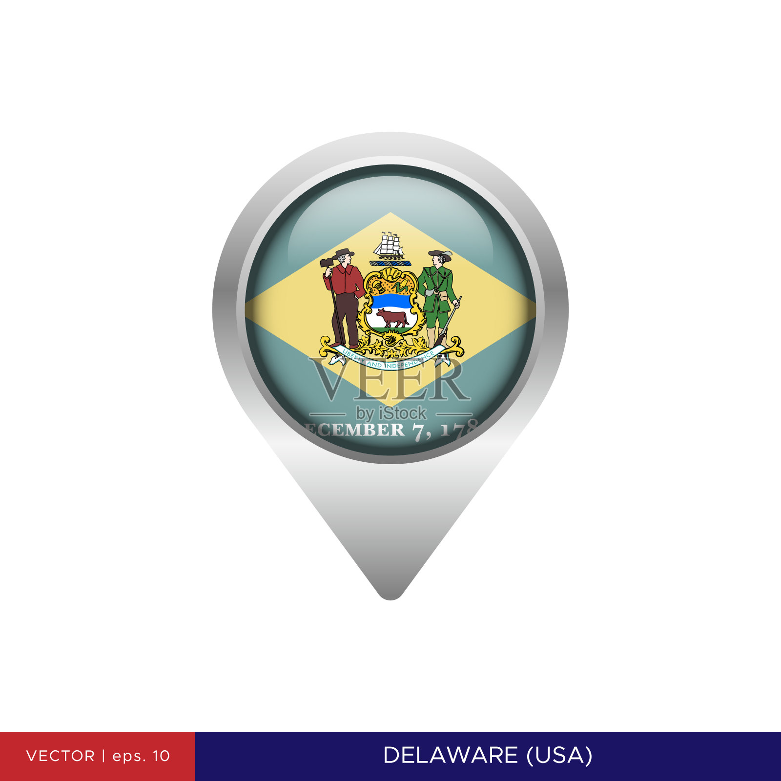 特拉华州-美国国旗地图引脚矢量股票插图设计模板设计元素图片