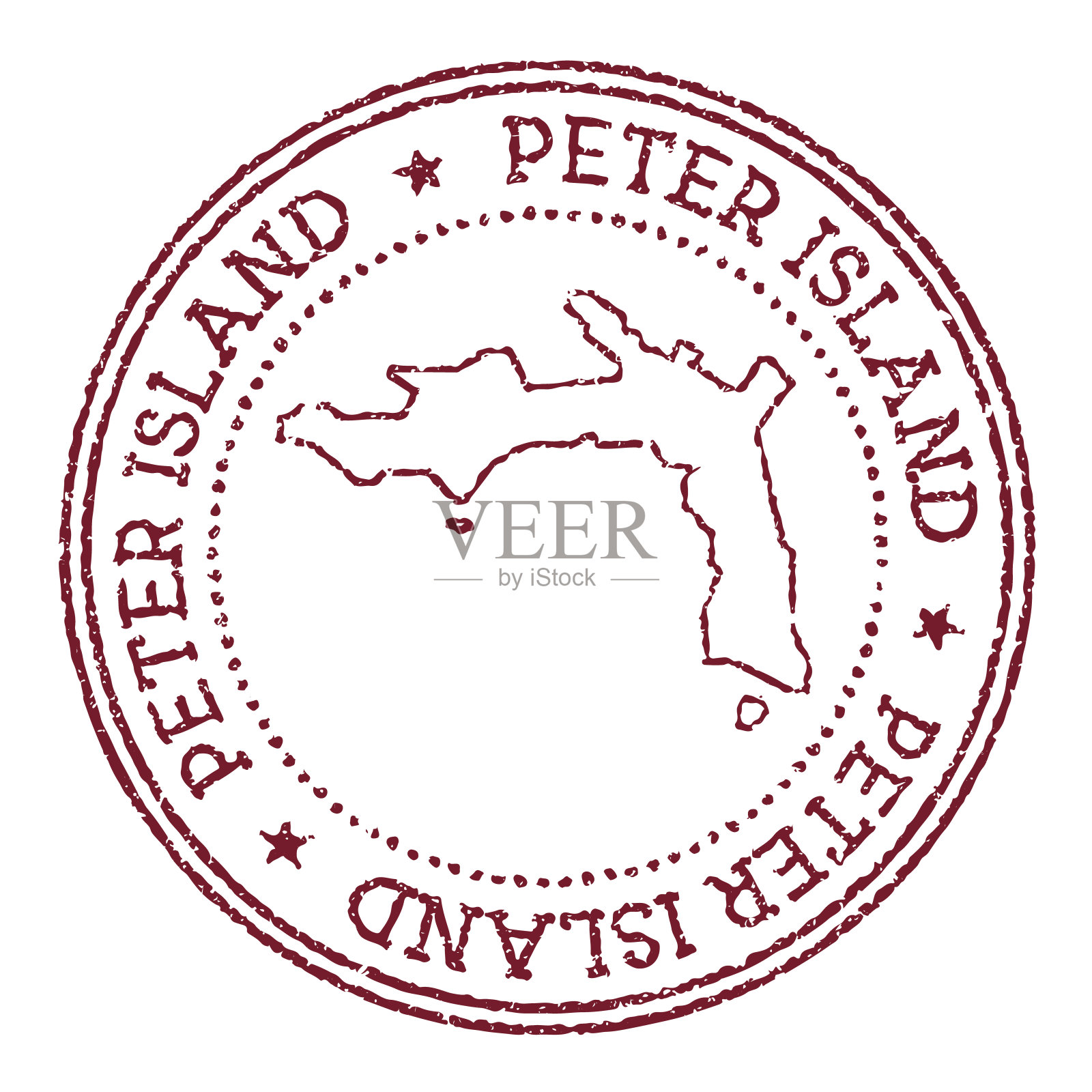 彼得岛圆形橡皮图章与岛屿地图。插画图片素材